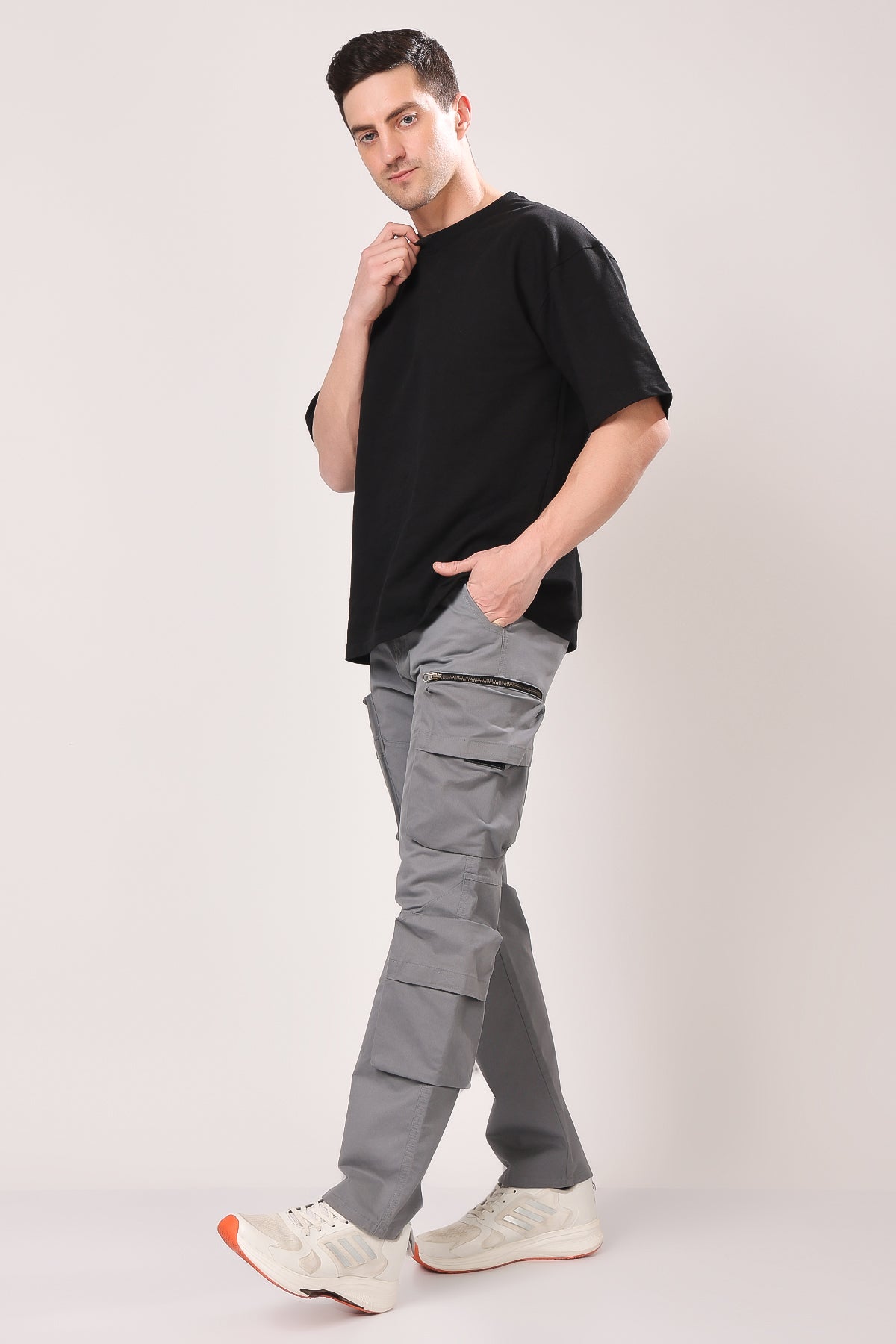 STYLOX Slim Fit Cargo Denim Jeans - Grey, - Stylox