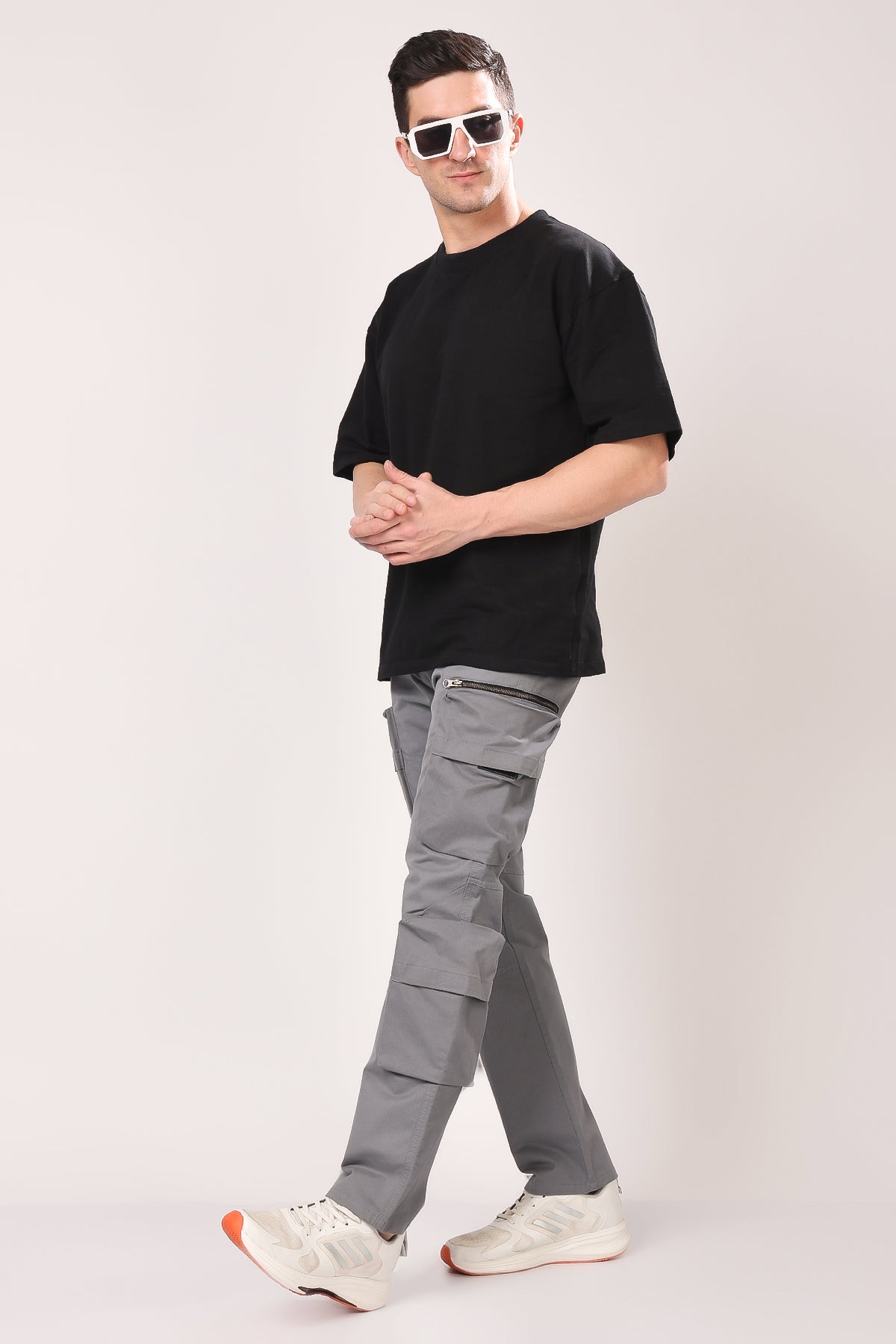 STYLOX Slim Fit Cargo Denim Jeans - Grey, - Stylox