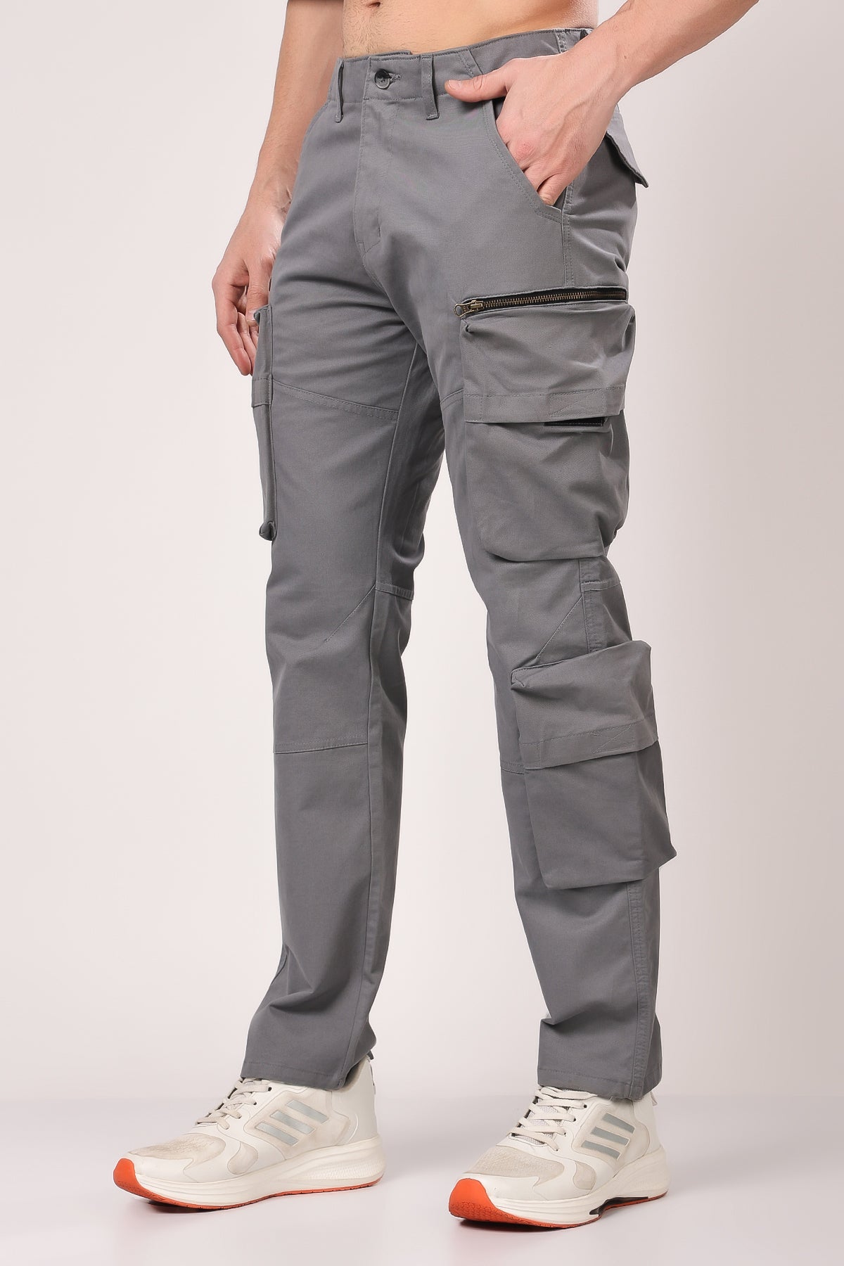 STYLOX Slim Fit Cargo Denim Jeans - Grey, - Stylox