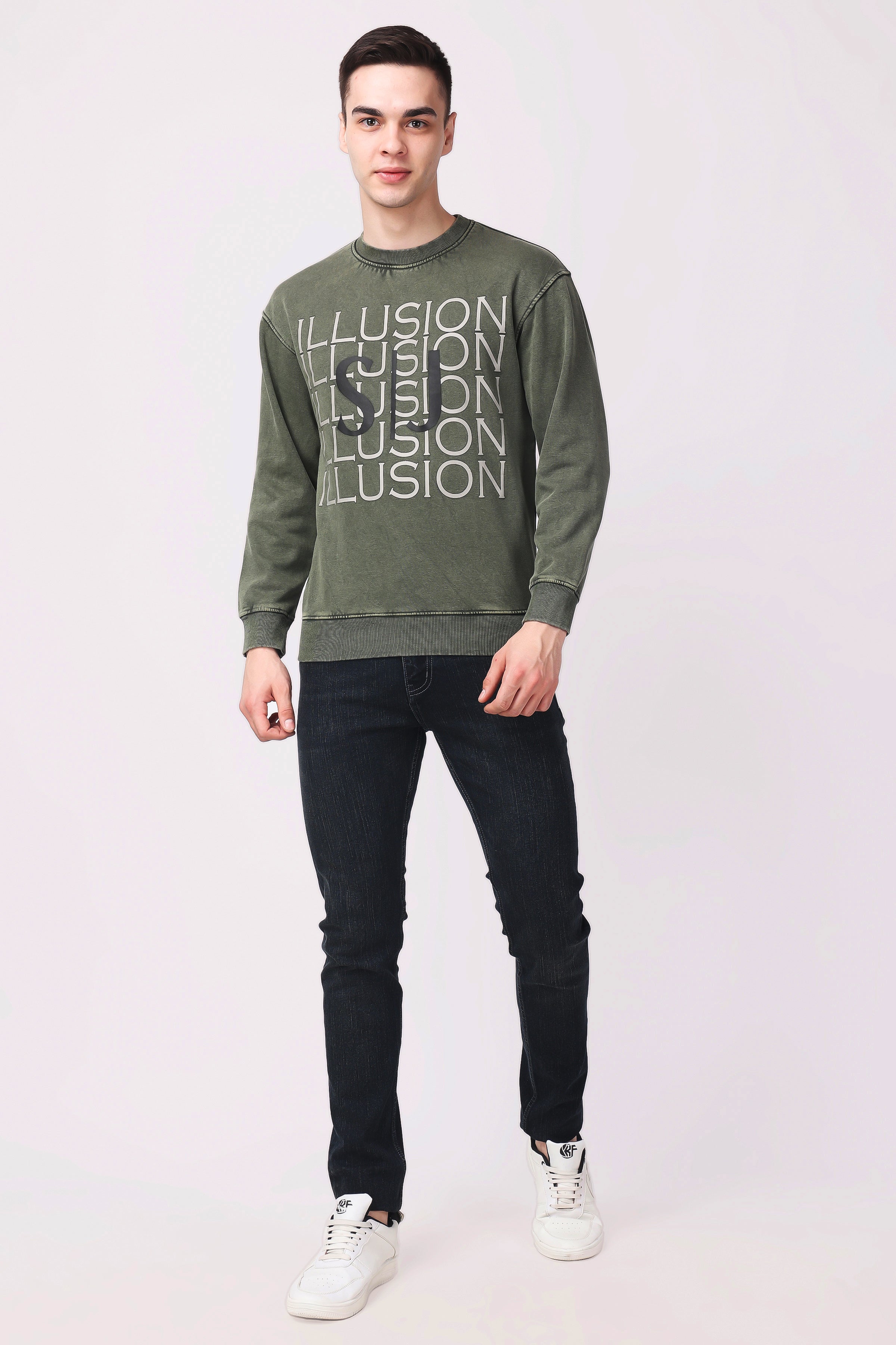 STYLOX ACID WASH Printed CREW NECK SWEATSHIRT - Stylox