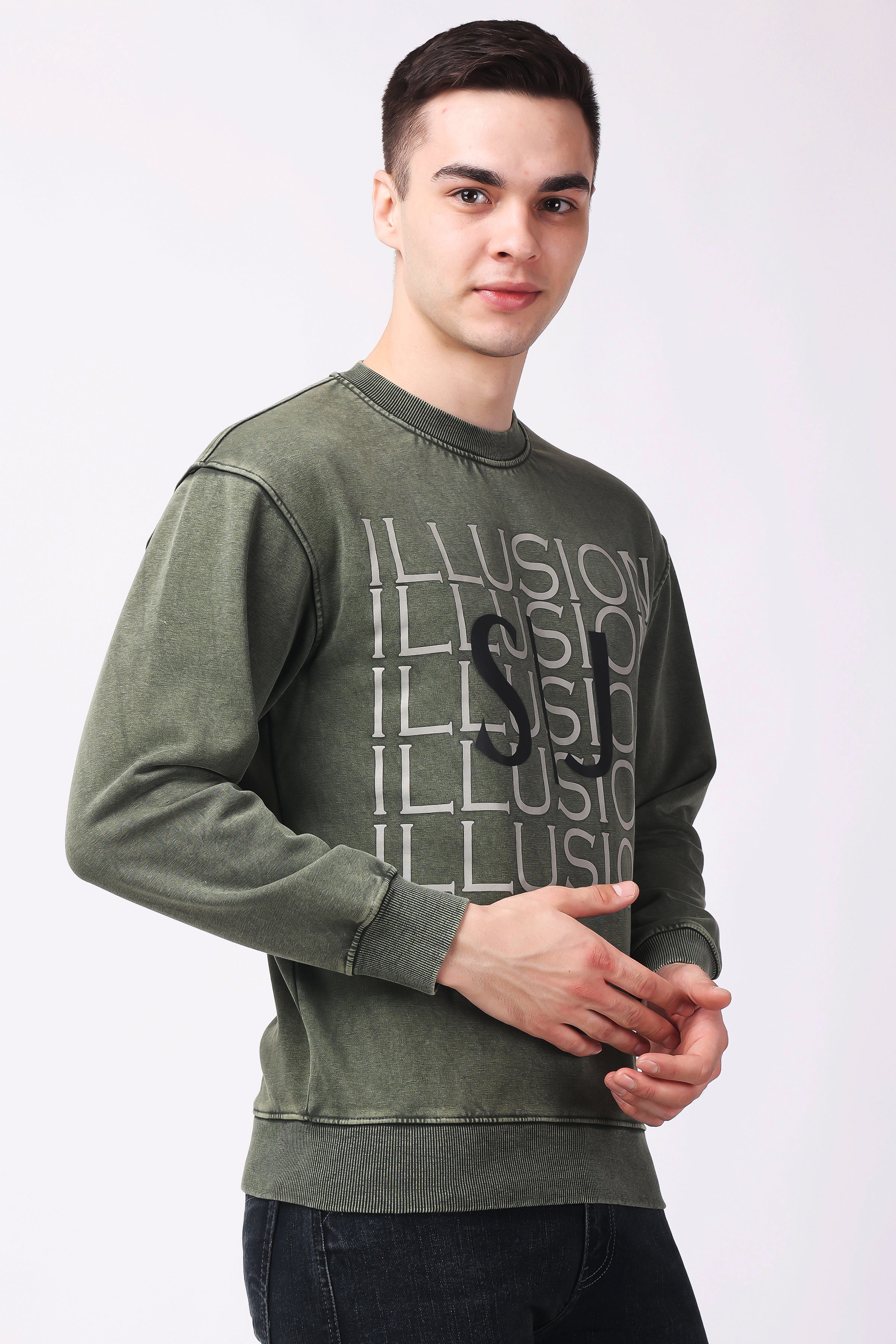 STYLOX ACID WASH Printed CREW NECK SWEATSHIRT - Stylox