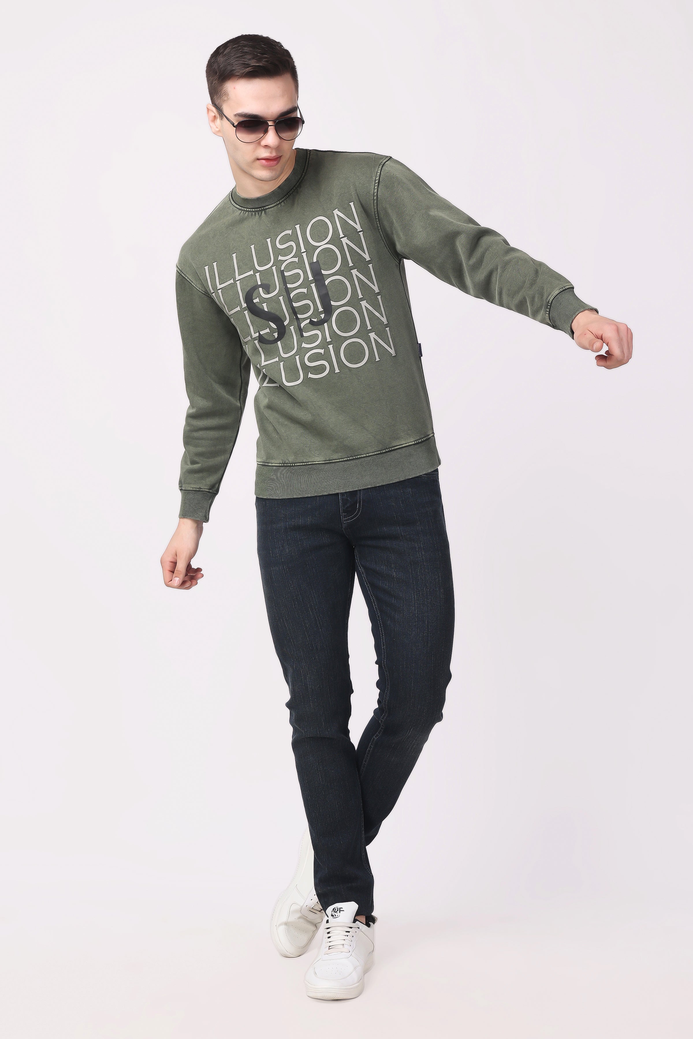 STYLOX ACID WASH Printed CREW NECK SWEATSHIRT - Stylox
