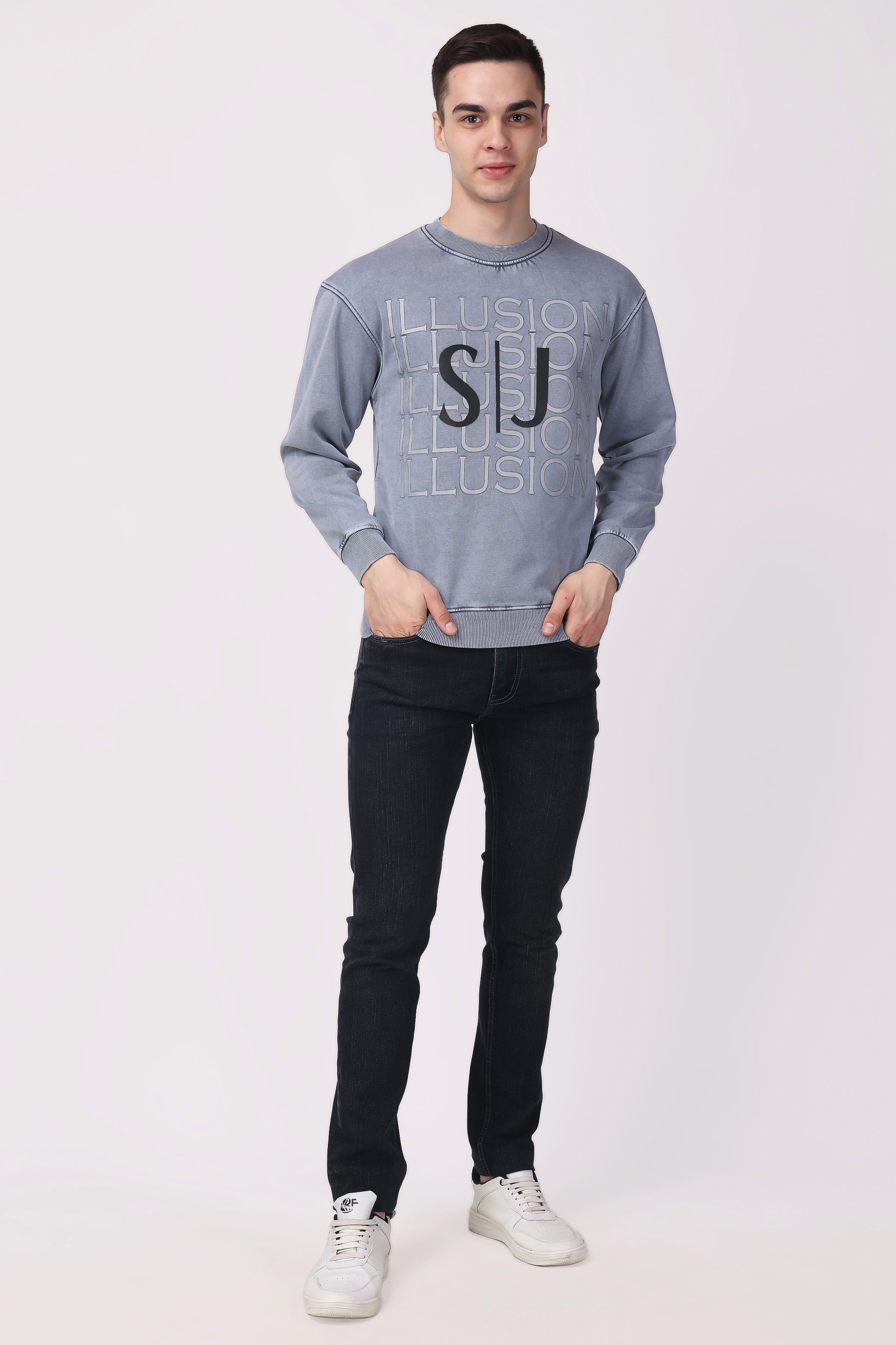STYLOX ACID WASH Printed CREW NECK SWEATSHIRT - Stylox
