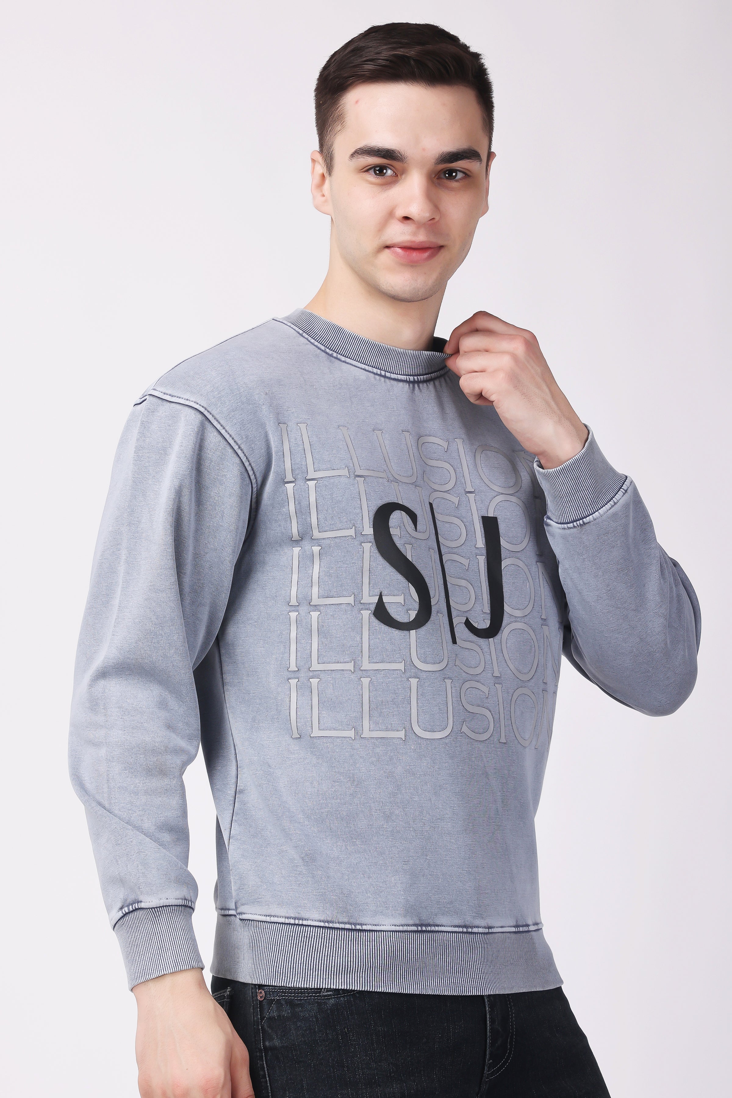 STYLOX ACID WASH Printed CREW NECK SWEATSHIRT - Stylox
