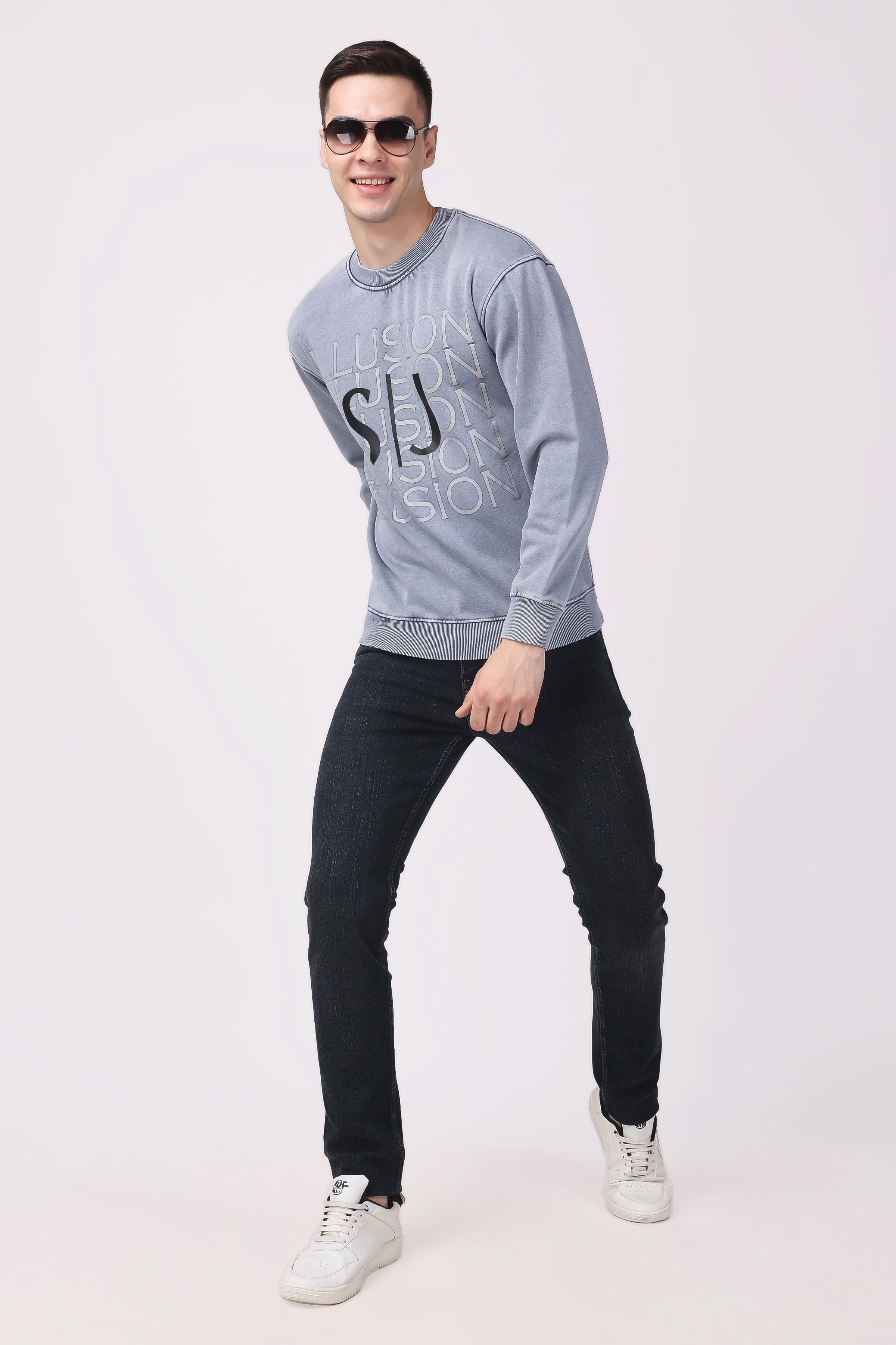 STYLOX ACID WASH Printed CREW NECK SWEATSHIRT - Stylox