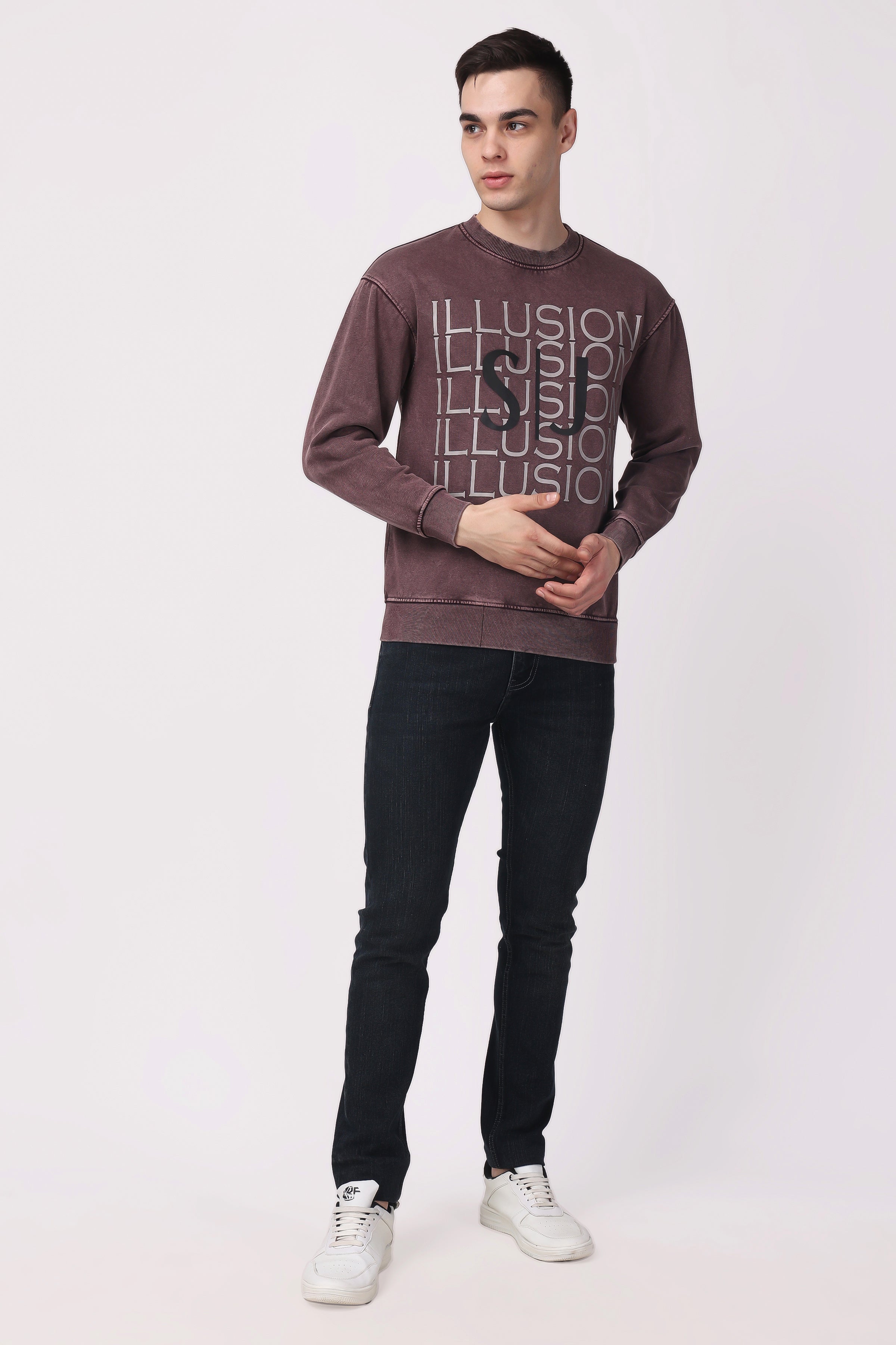 STYLOX ACID WASH Printed CREW NECK SWEATSHIRT - Stylox