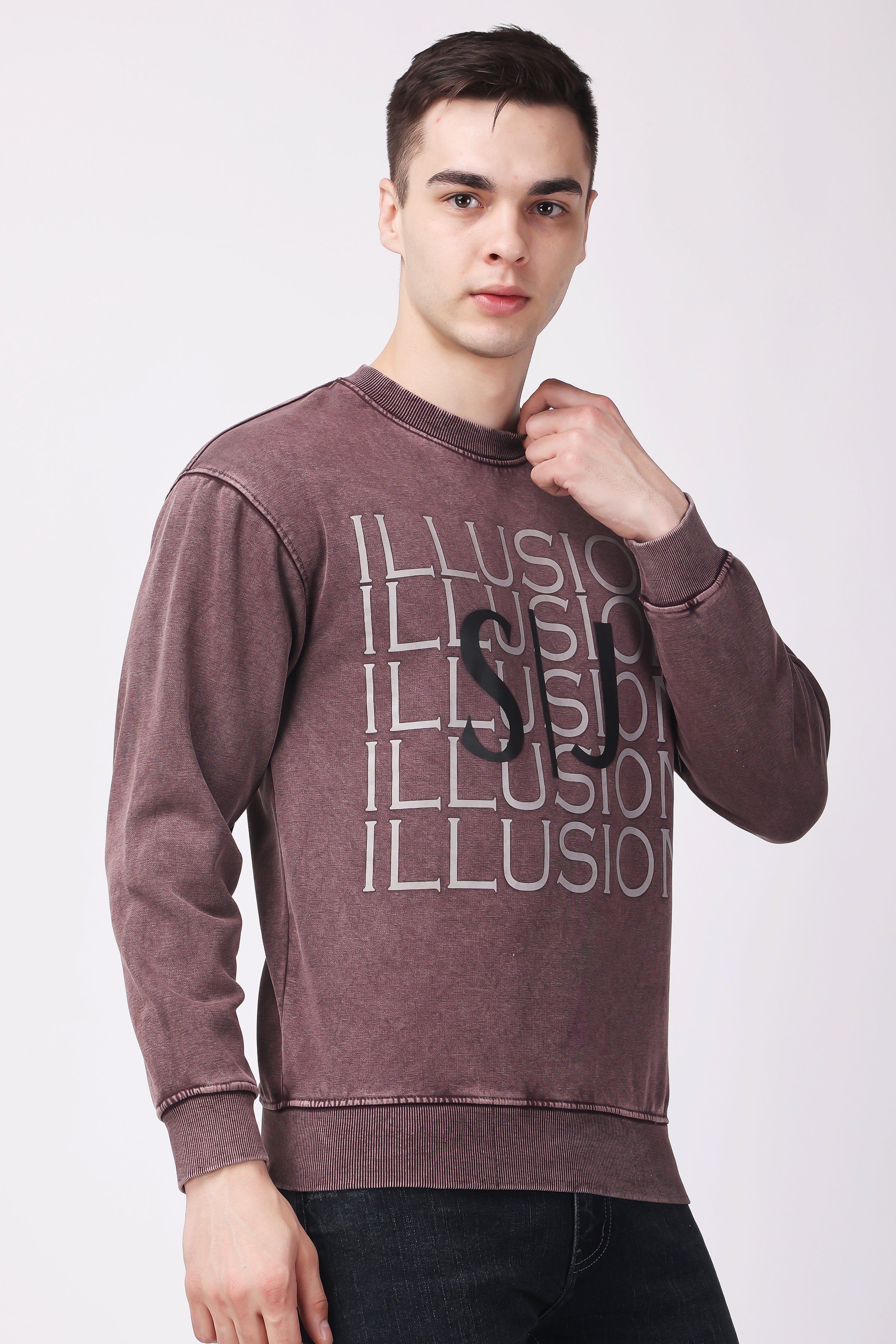 STYLOX ACID WASH Printed CREW NECK SWEATSHIRT - Stylox