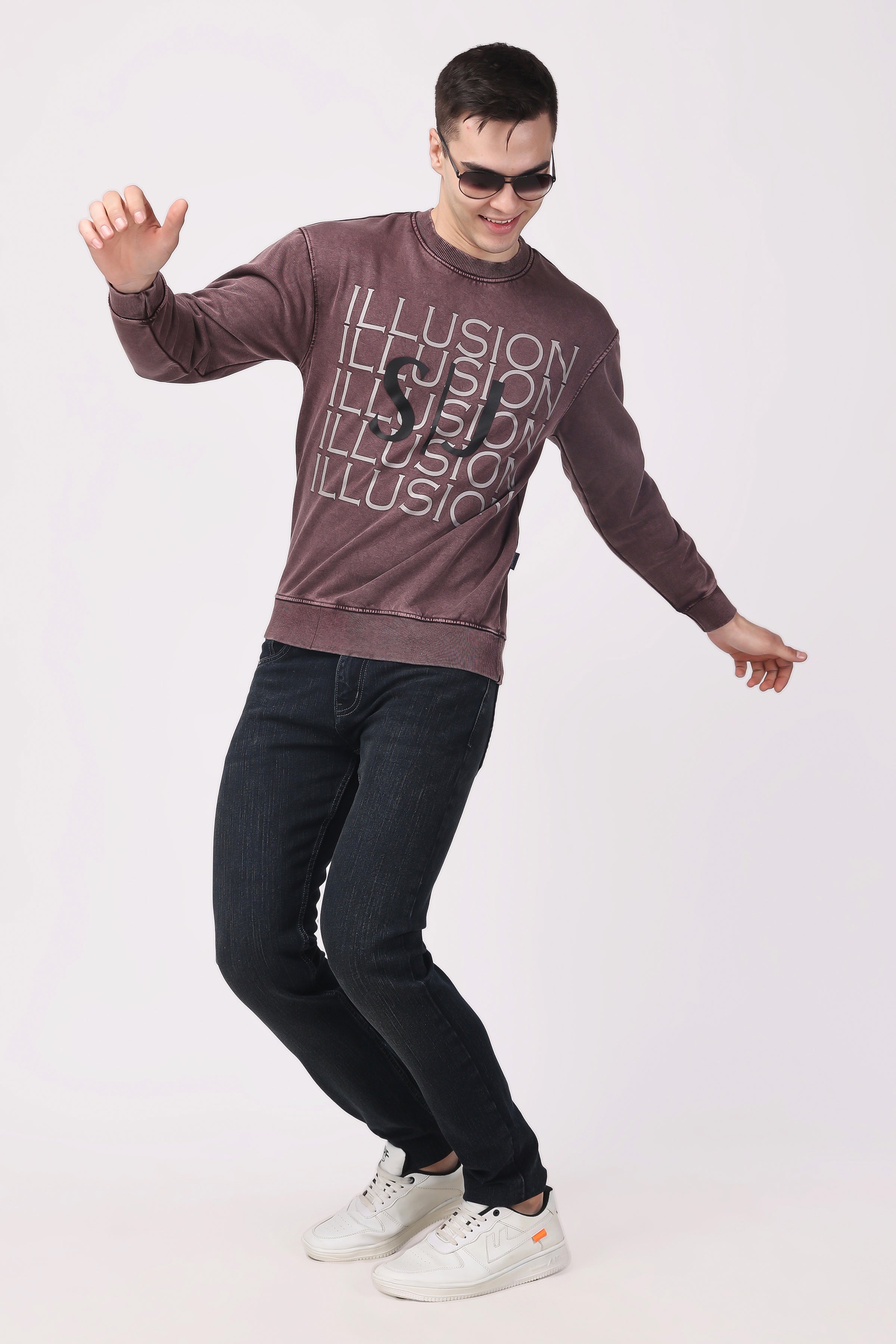 STYLOX ACID WASH Printed CREW NECK SWEATSHIRT - Stylox