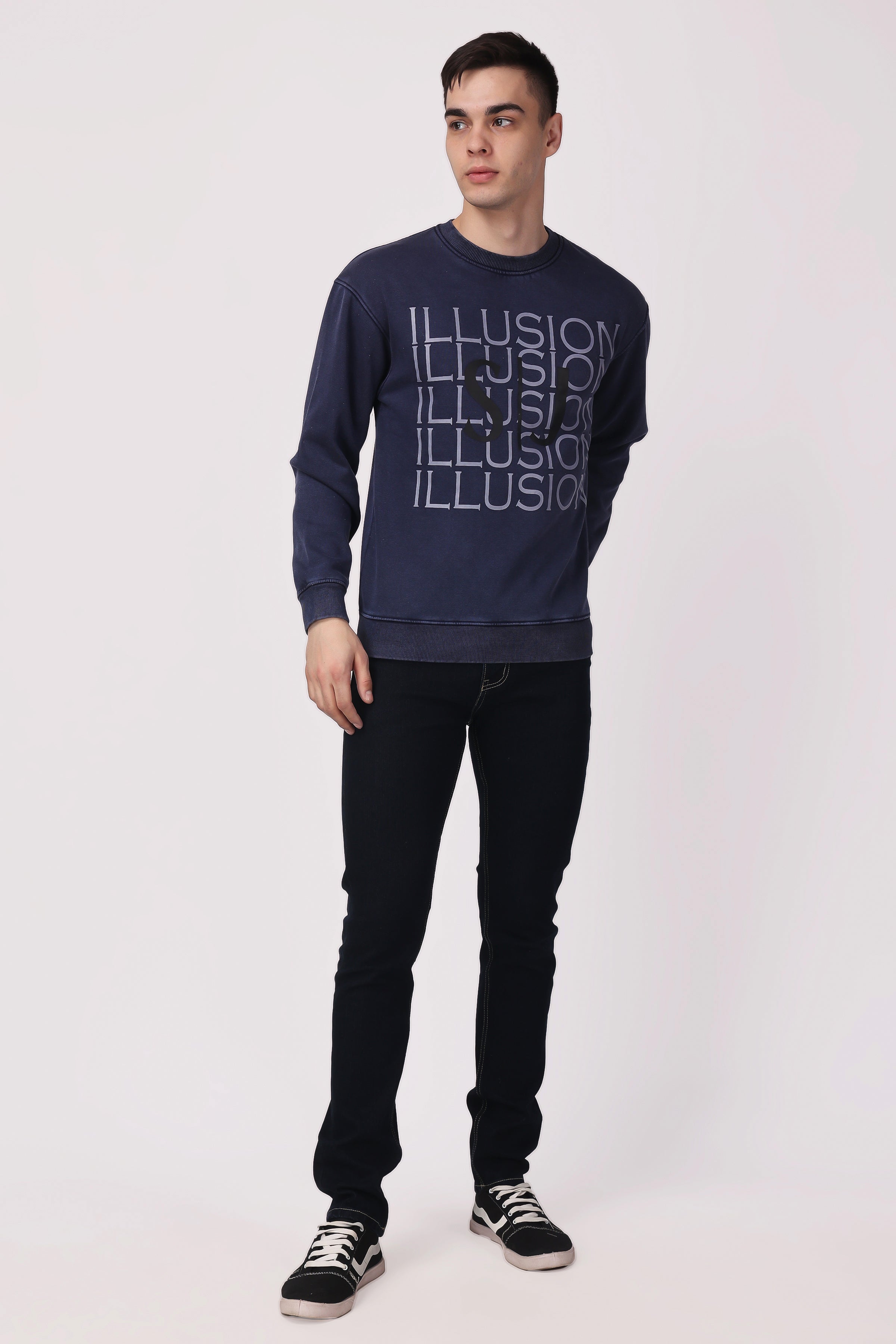 STYLOX ACID WASH Printed CREW NECK SWEATSHIRT - Stylox