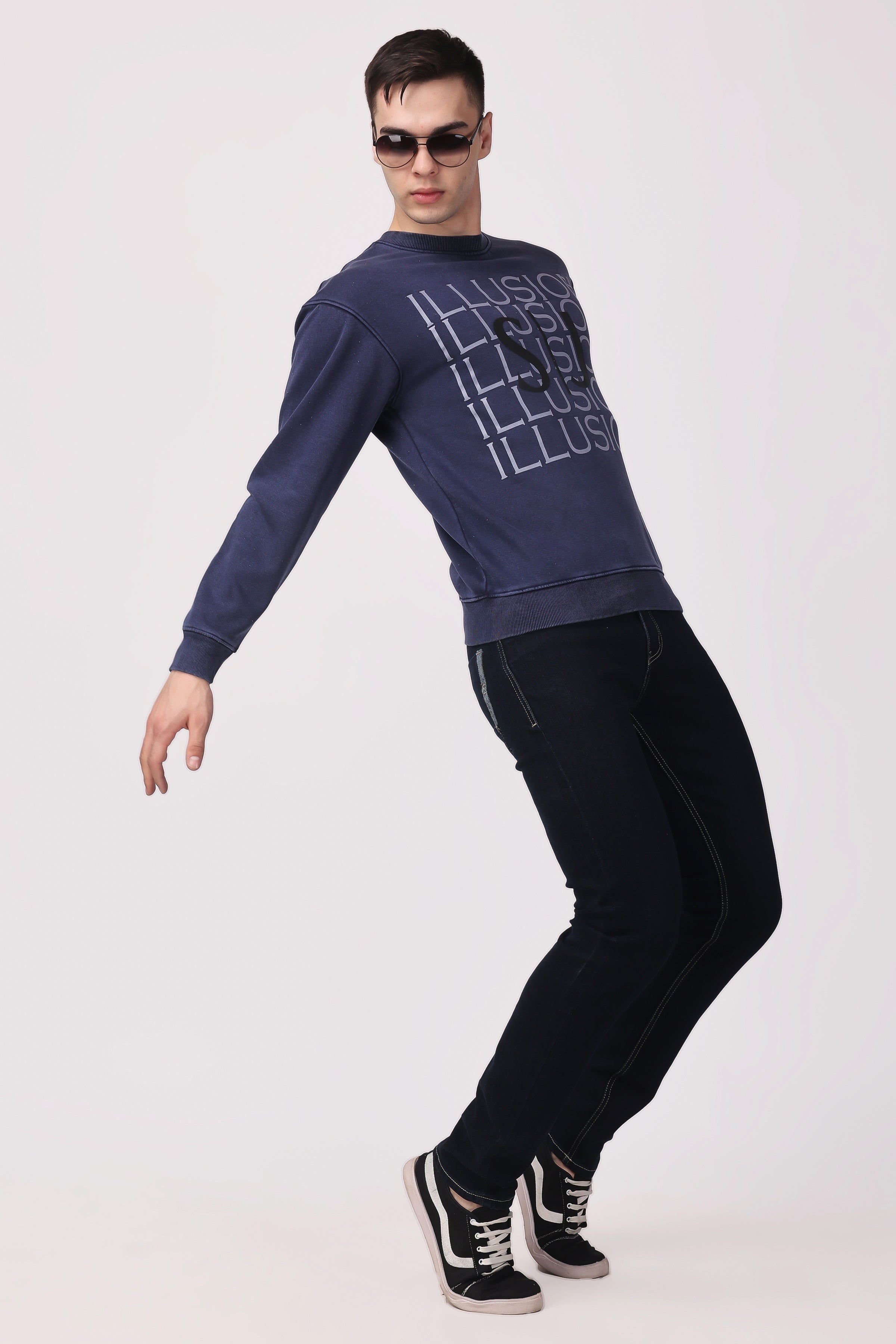 STYLOX ACID WASH Printed CREW NECK SWEATSHIRT - Stylox