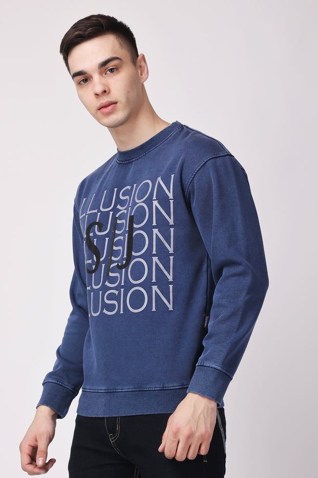 STYLOX ACID WASH Printed CREW NECK SWEATSHIRT