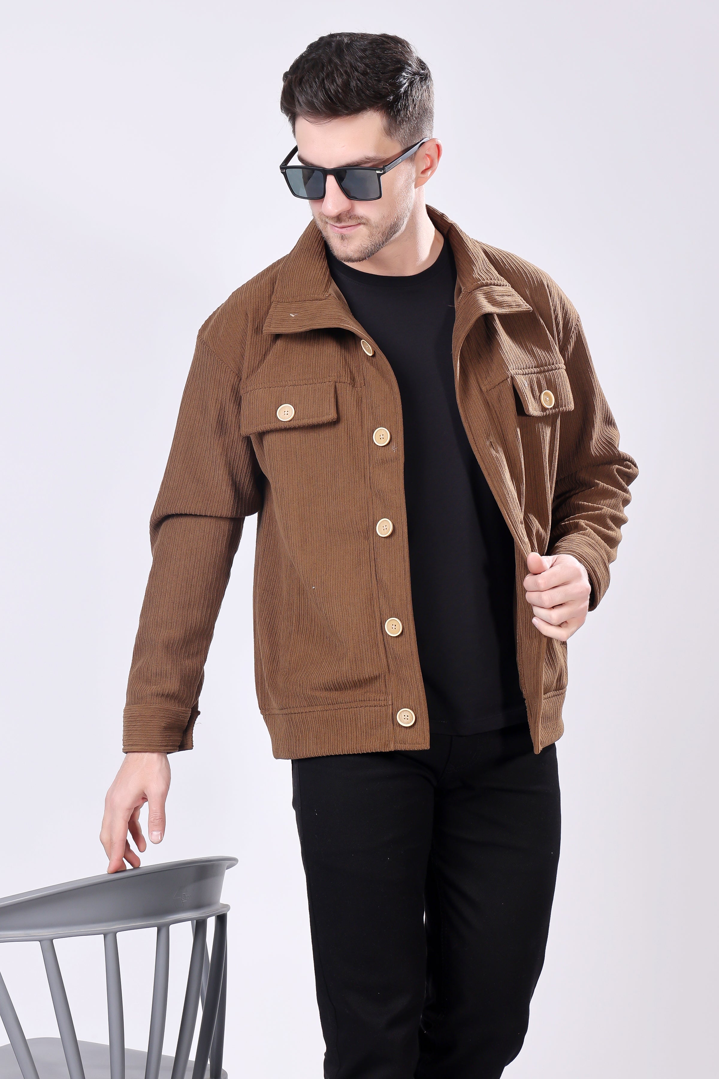 STYLOX Men's Solid Fullsleeve Fleece Shacket - Stylox