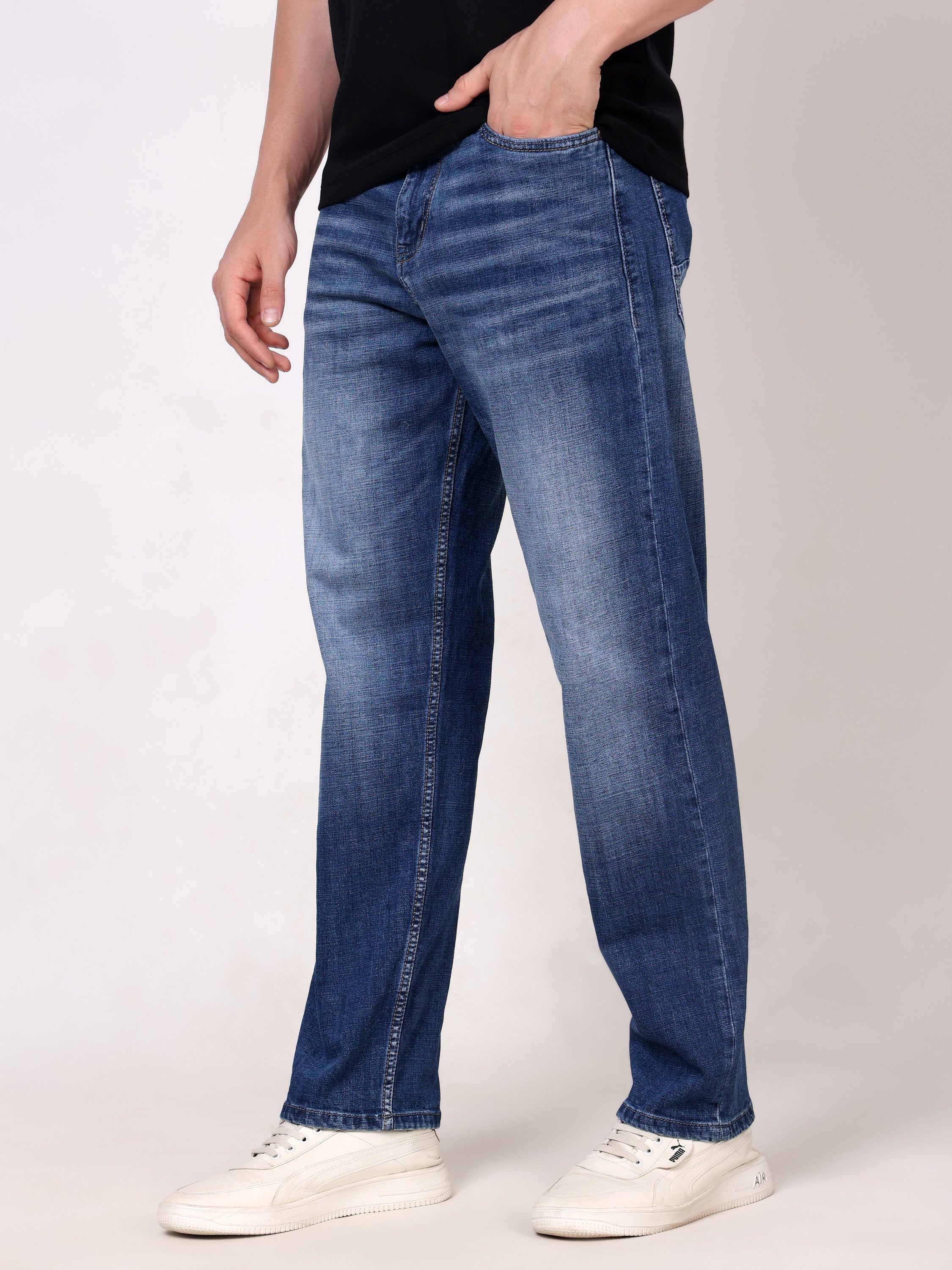 Stylox Men’s Relaxed Fit Mid-Rise Stretchable Denim Jeans