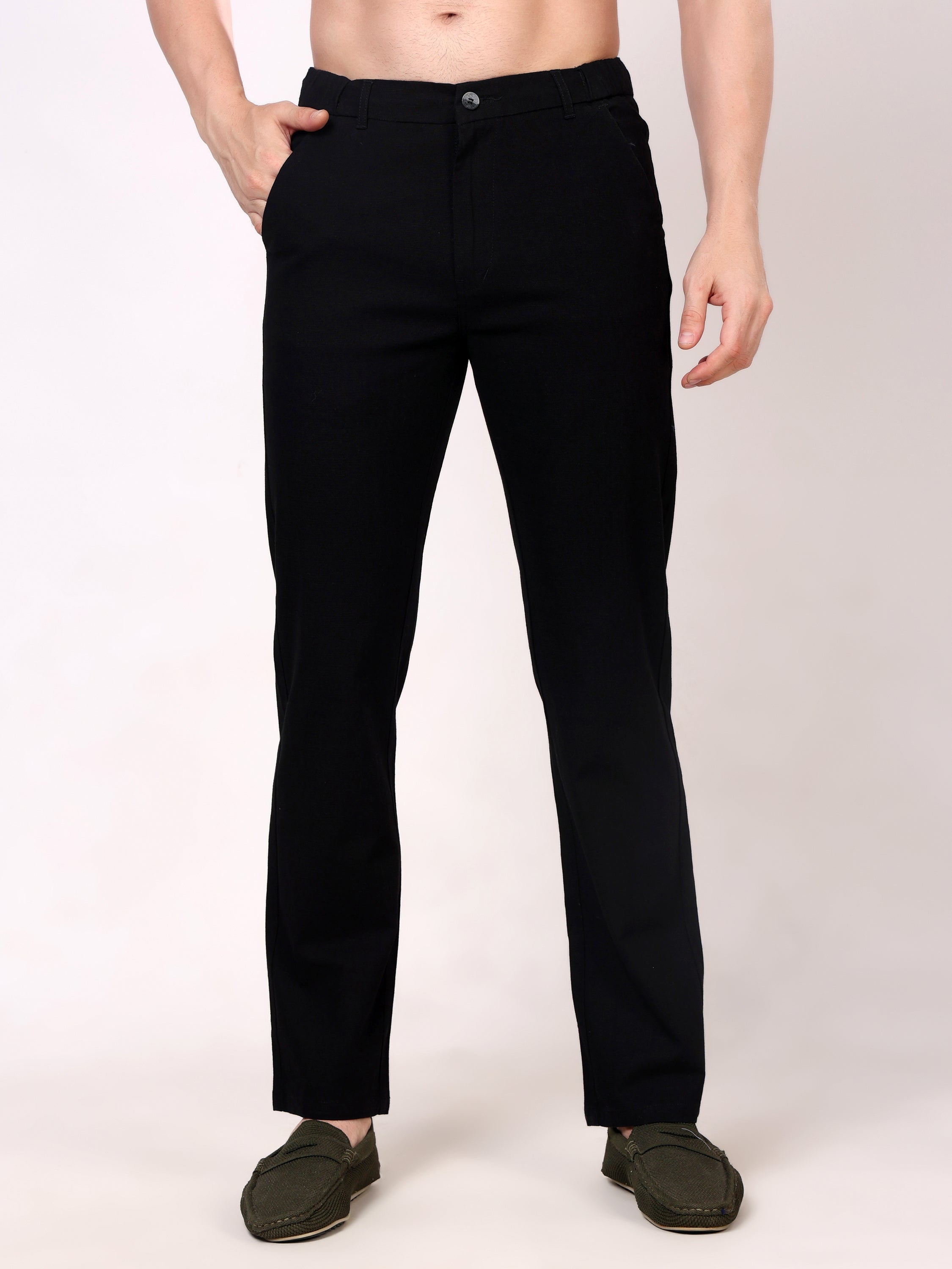 Stylox Men's Comfort Fit Non-Stretch Casual Trouser with Elastic Waist
