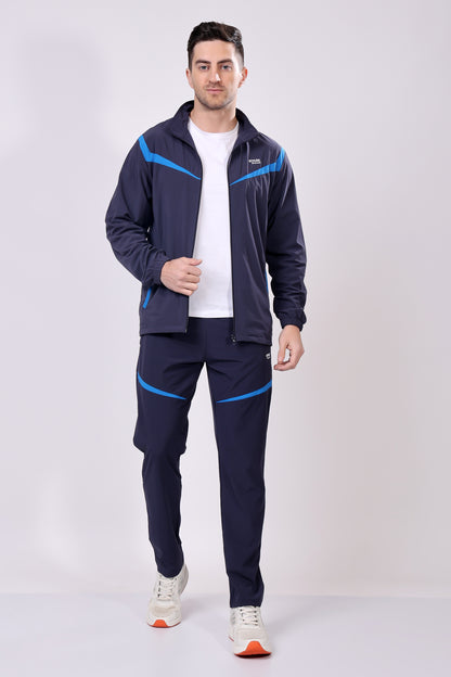 Stylox Men’s Dark Blue Tracksuit | Full Zip High Neck Jacket &amp; Track Pants Set | Lightweight Polyester Activewear for Gym, Running &amp; Training