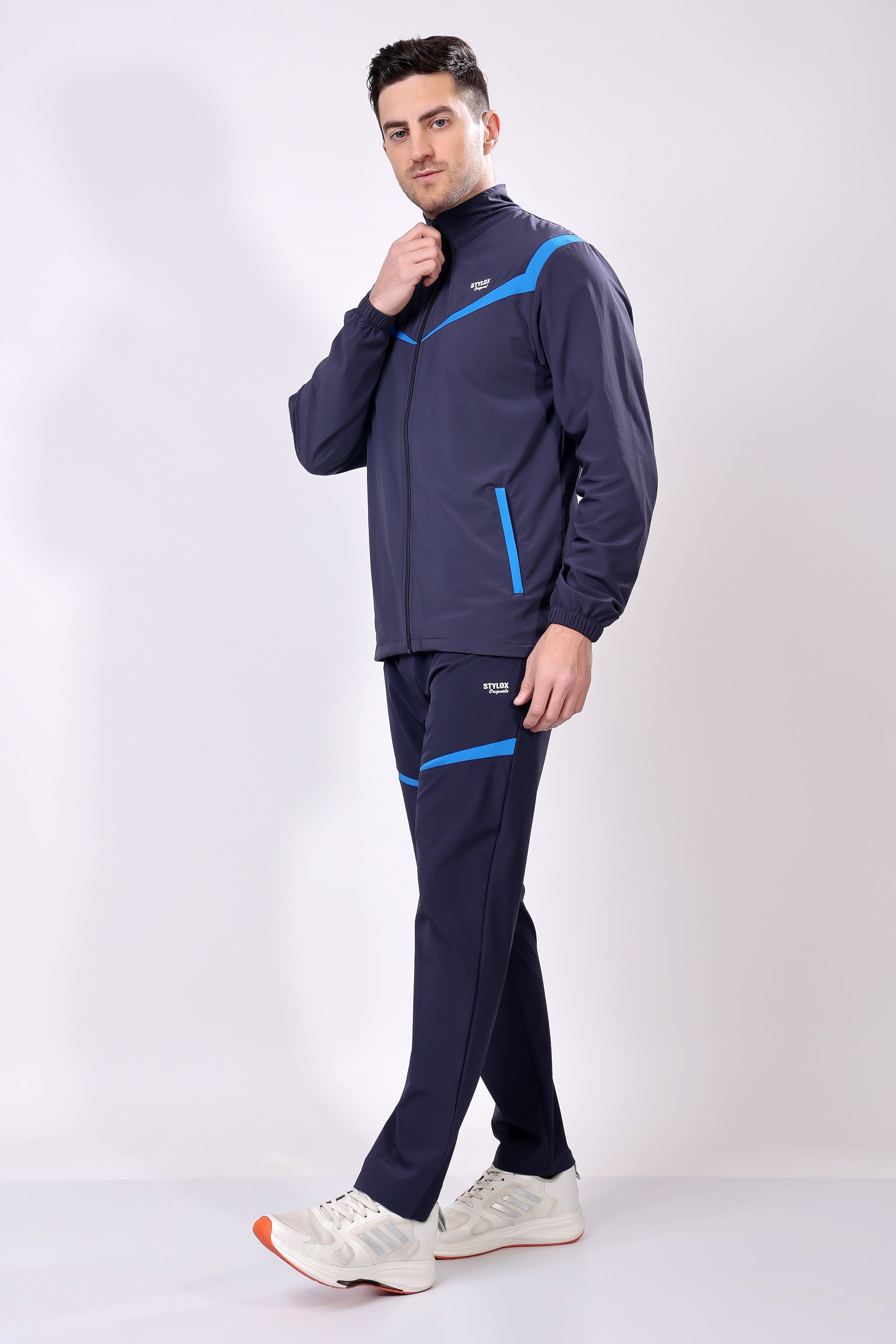 Stylox Men’s Dark Blue Tracksuit | Full Zip High Neck Jacket & Track Pants Set | Lightweight Polyester Activewear for Gym, Running & Training - Stylox