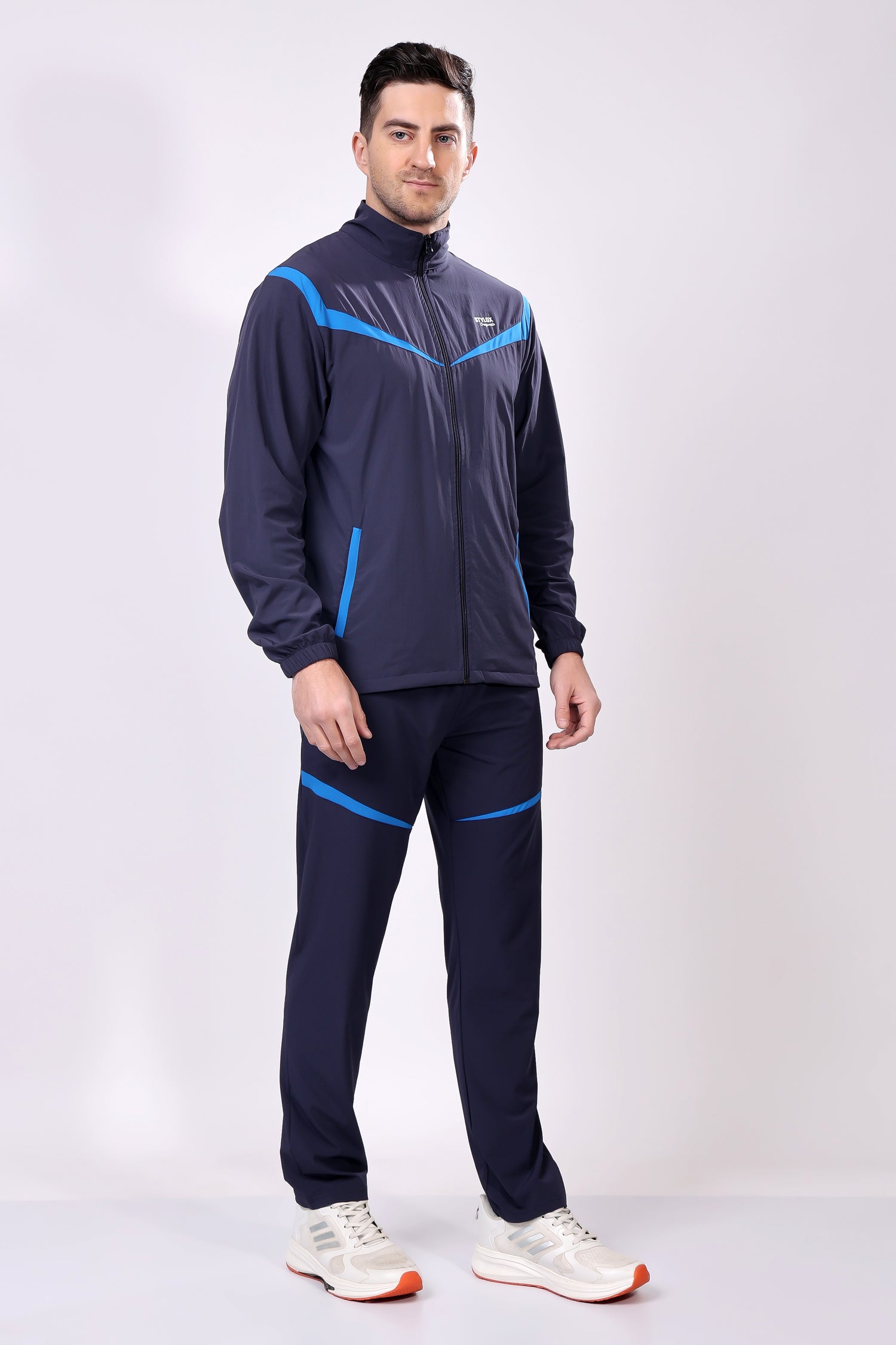 Stylox Men’s Dark Blue Tracksuit | Full Zip High Neck Jacket &amp; Track Pants Set | Lightweight Polyester Activewear for Gym, Running &amp; Training