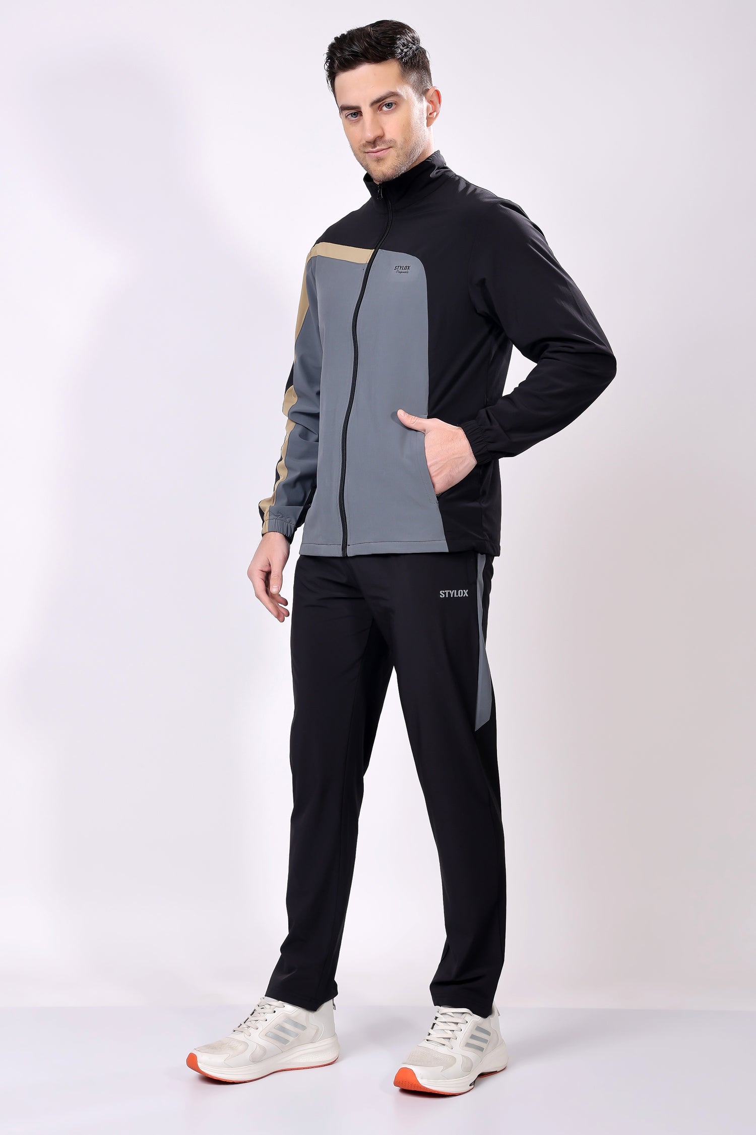 Stylox Men’s Colorblock Tracksuit | Full Zip High Neck Jacket &amp; Jogger Pants Set | Lightweight Polyester Activewear for Gym, Training &amp; Casual Wear