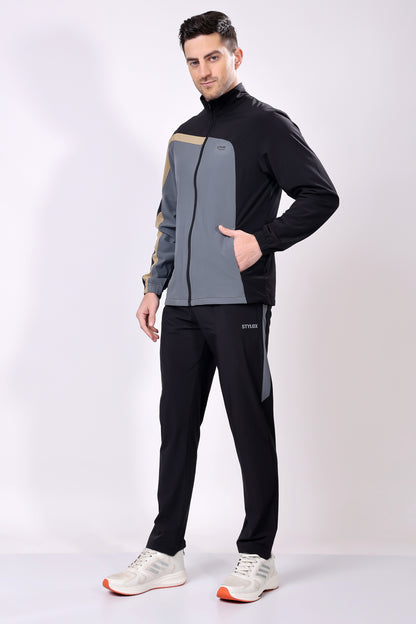 Stylox Men’s Colorblock Tracksuit | Full Zip High Neck Jacket &amp; Jogger Pants Set | Lightweight Polyester Activewear for Gym, Training &amp; Casual Wear