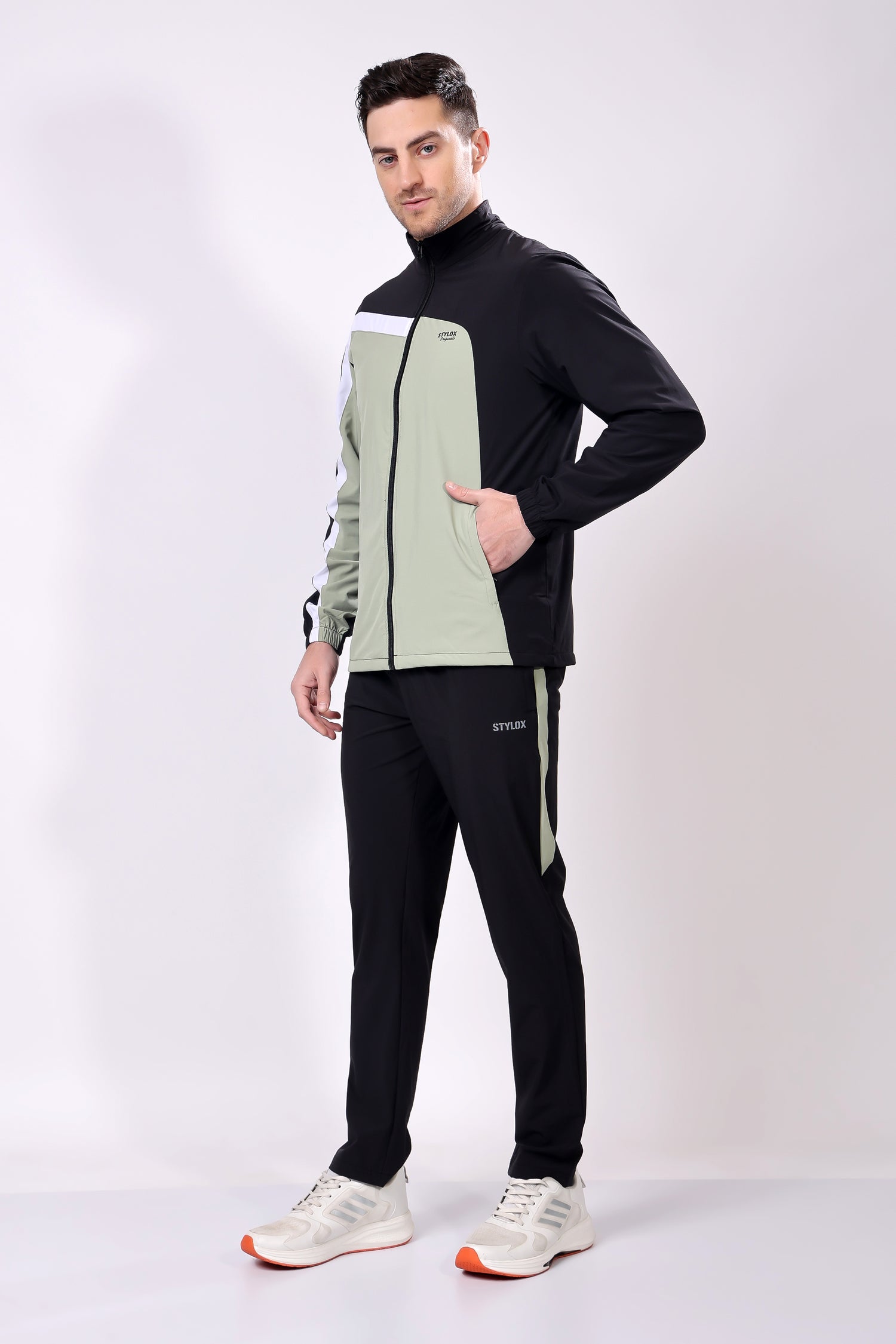 Stylox Men’s Colorblock Tracksuit | Full Zip High Neck Jacket &amp; Jogger Pants Set | Lightweight Polyester Activewear for Gym, Training &amp; Casual Wear