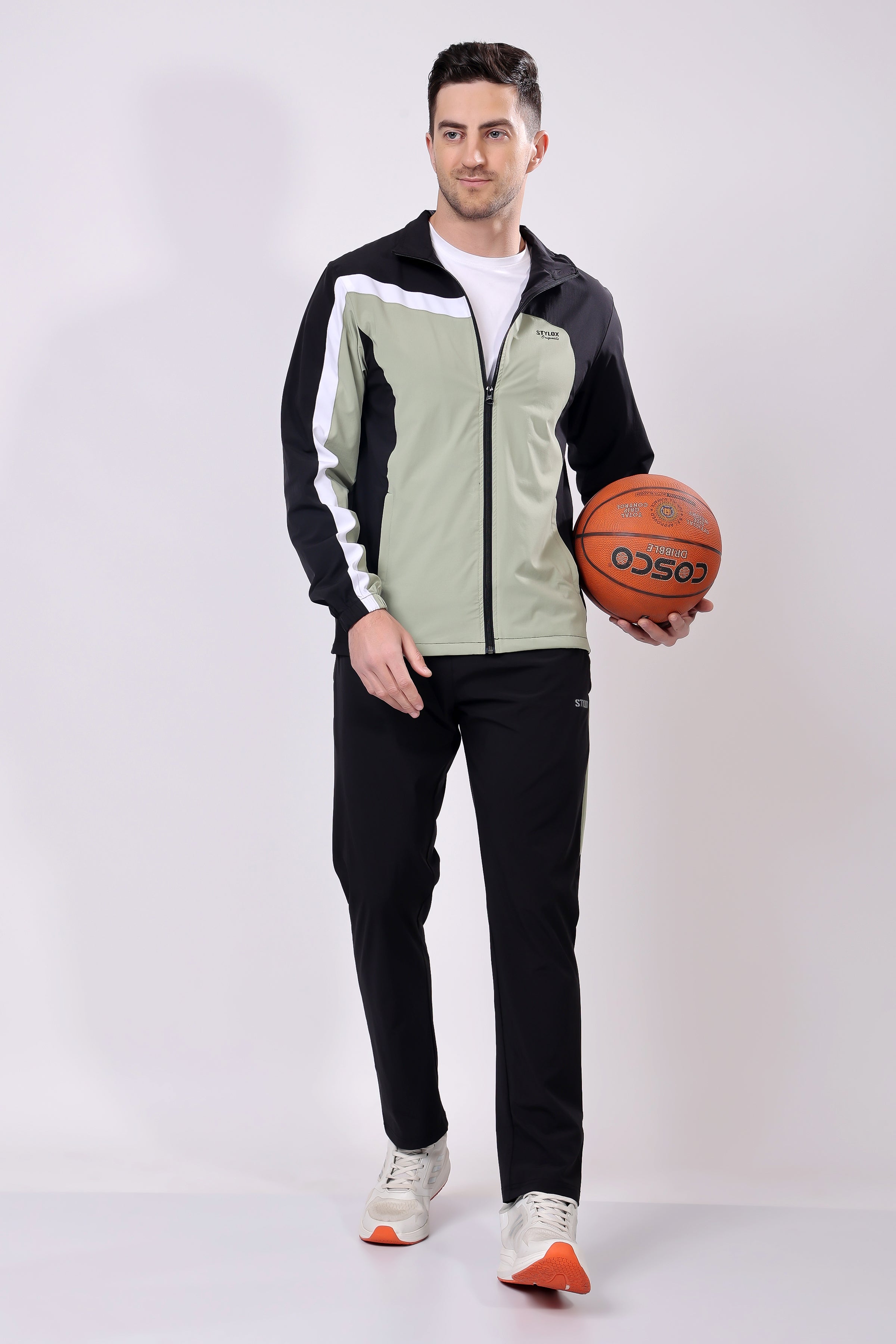 Stylox Men’s Colorblock Tracksuit | Full Zip High Neck Jacket &amp; Jogger Pants Set | Lightweight Polyester Activewear for Gym, Training &amp; Casual Wear