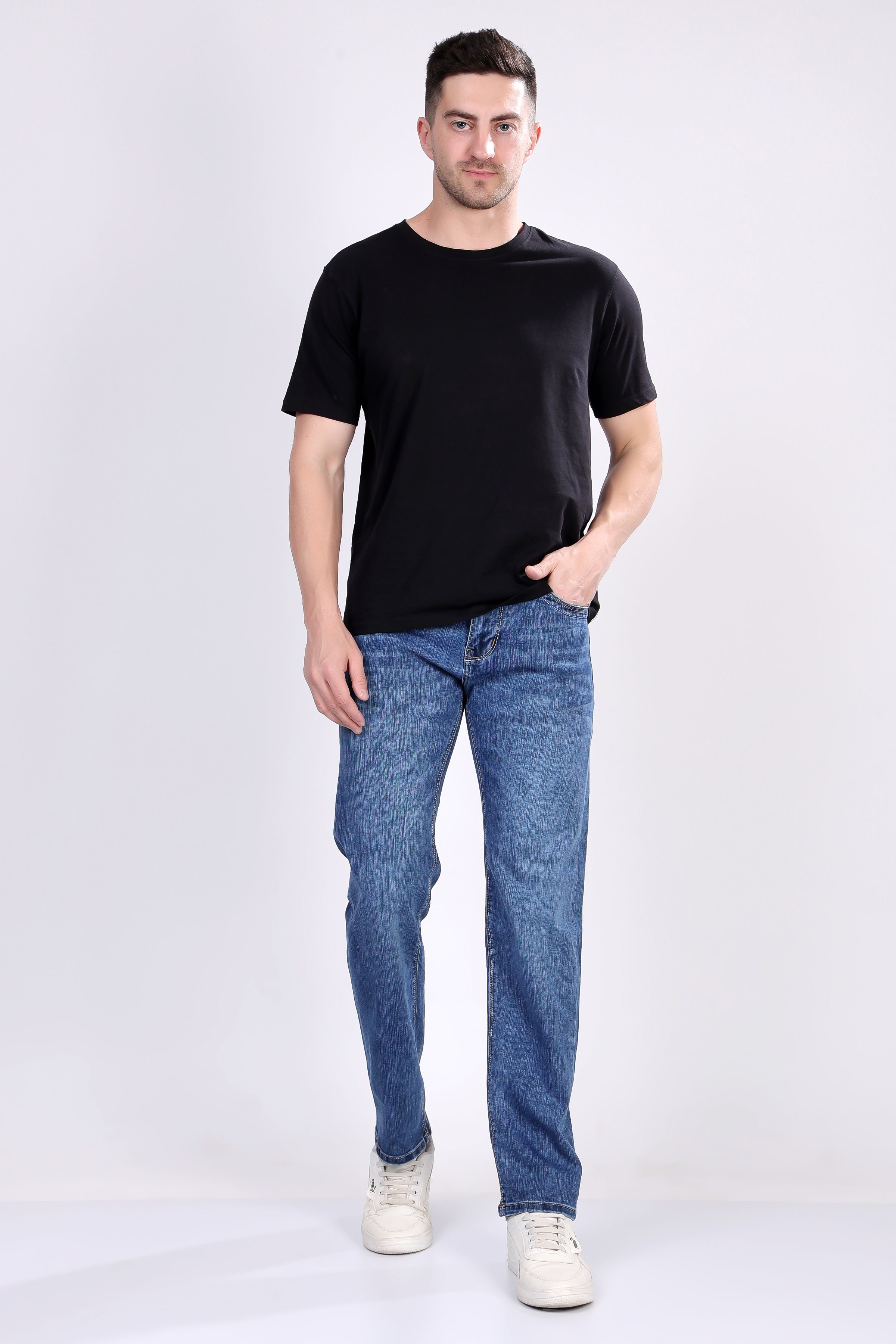 Stylox Men’s Comfort Fit Jeans in Mid Light Blue - - Stylox