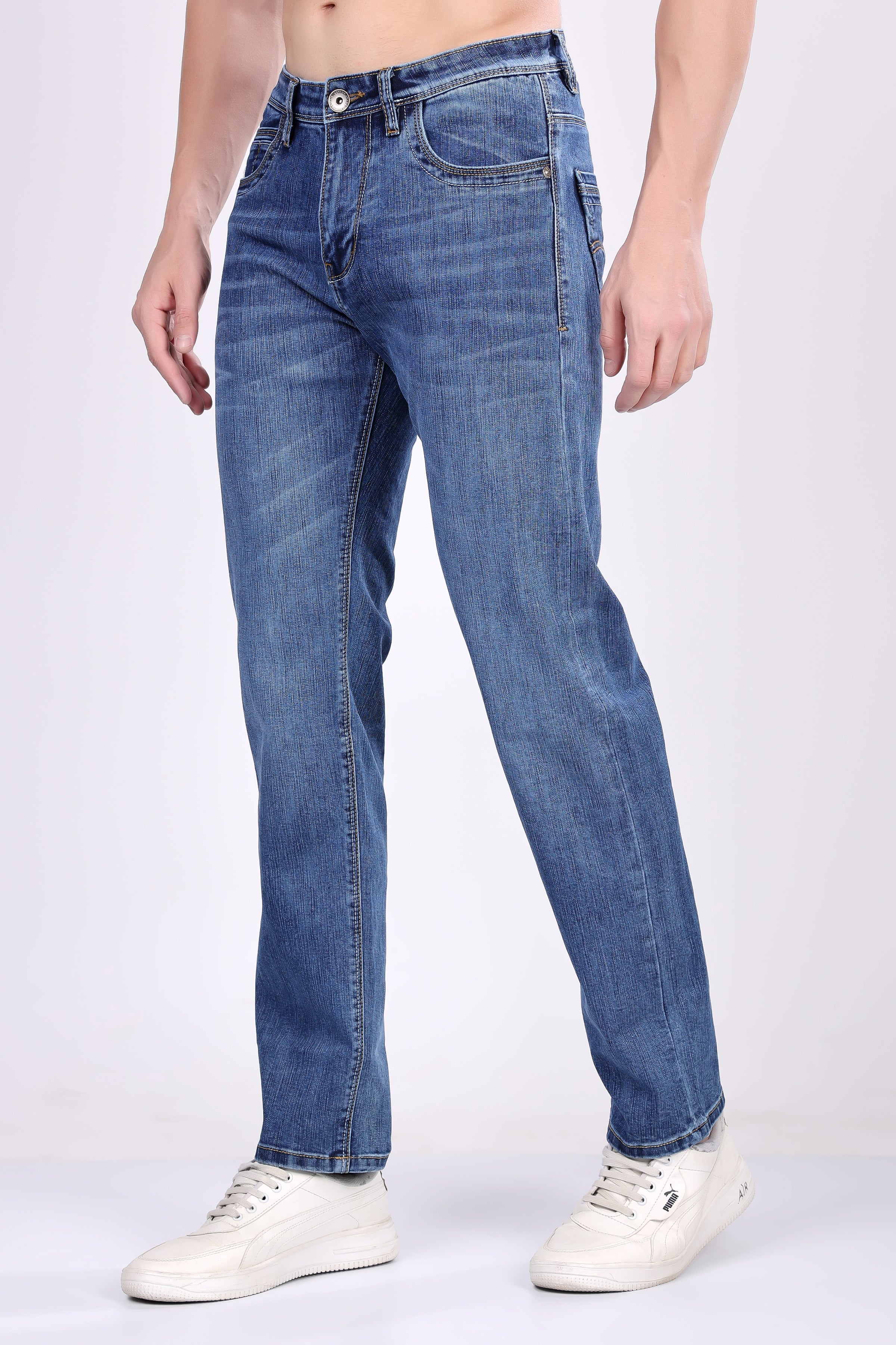 Stylox Men’s Comfort Fit Jeans in Mid Light Blue - - Stylox