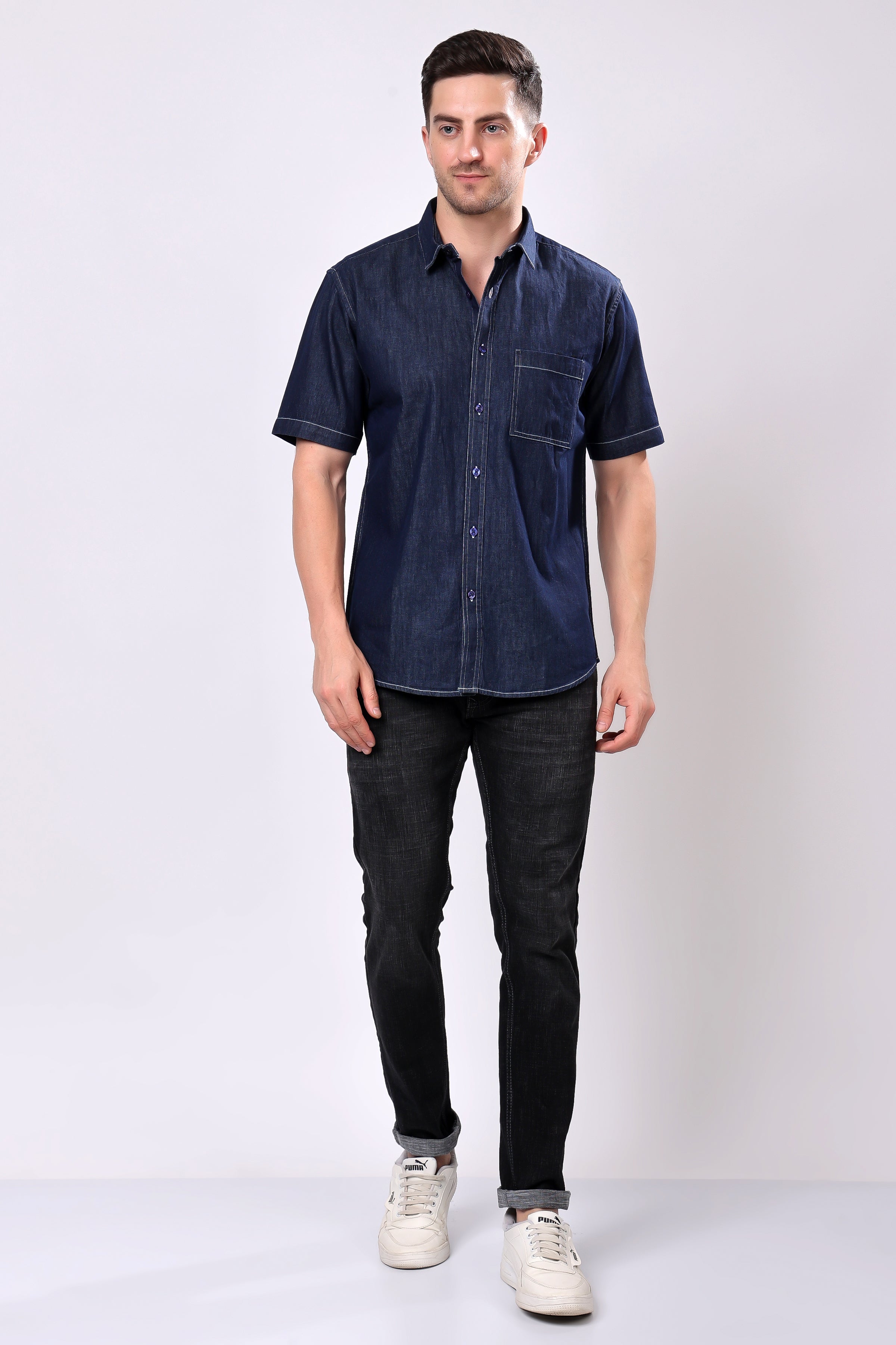 Stylox Men’s Denim Half Sleeve Casual Shirt – Classic Style & Comfortable Fit - Stylox