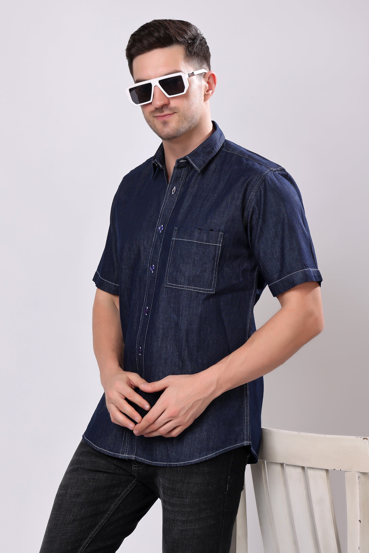 Stylox Men’s Denim Half Sleeve Casual Shirt – Classic Style &amp; Comfortable Fit