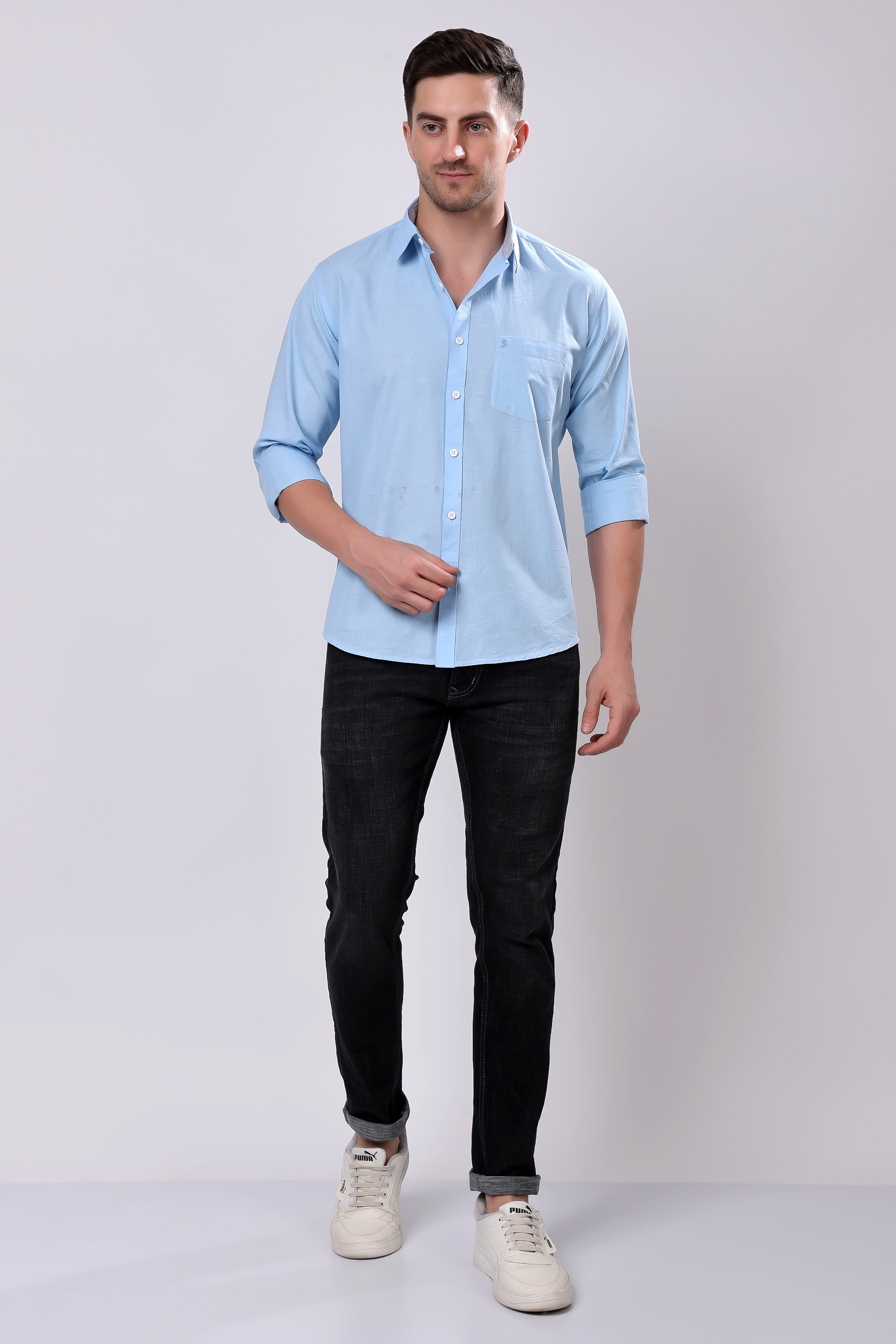 Stylox Men's Full Sleeve Solid Casual Shirt – Premium Cotton Blend Regular Fit Shirt for Everyday Comfort & Style