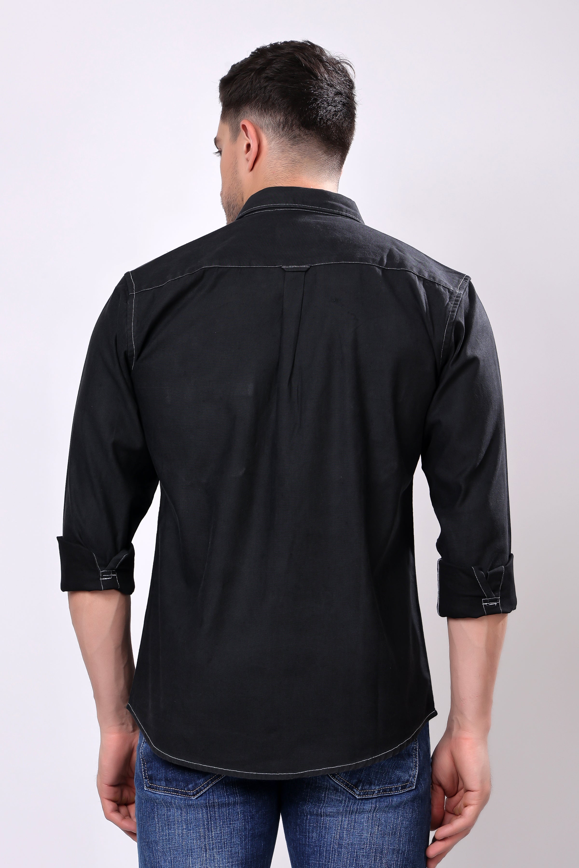 Stylox Men's Solid Denim Full Sleeve Casual Shirt with Double Chest Pockets – Premium Cotton Denim Shirt for Rugged Everyday Style - Stylox