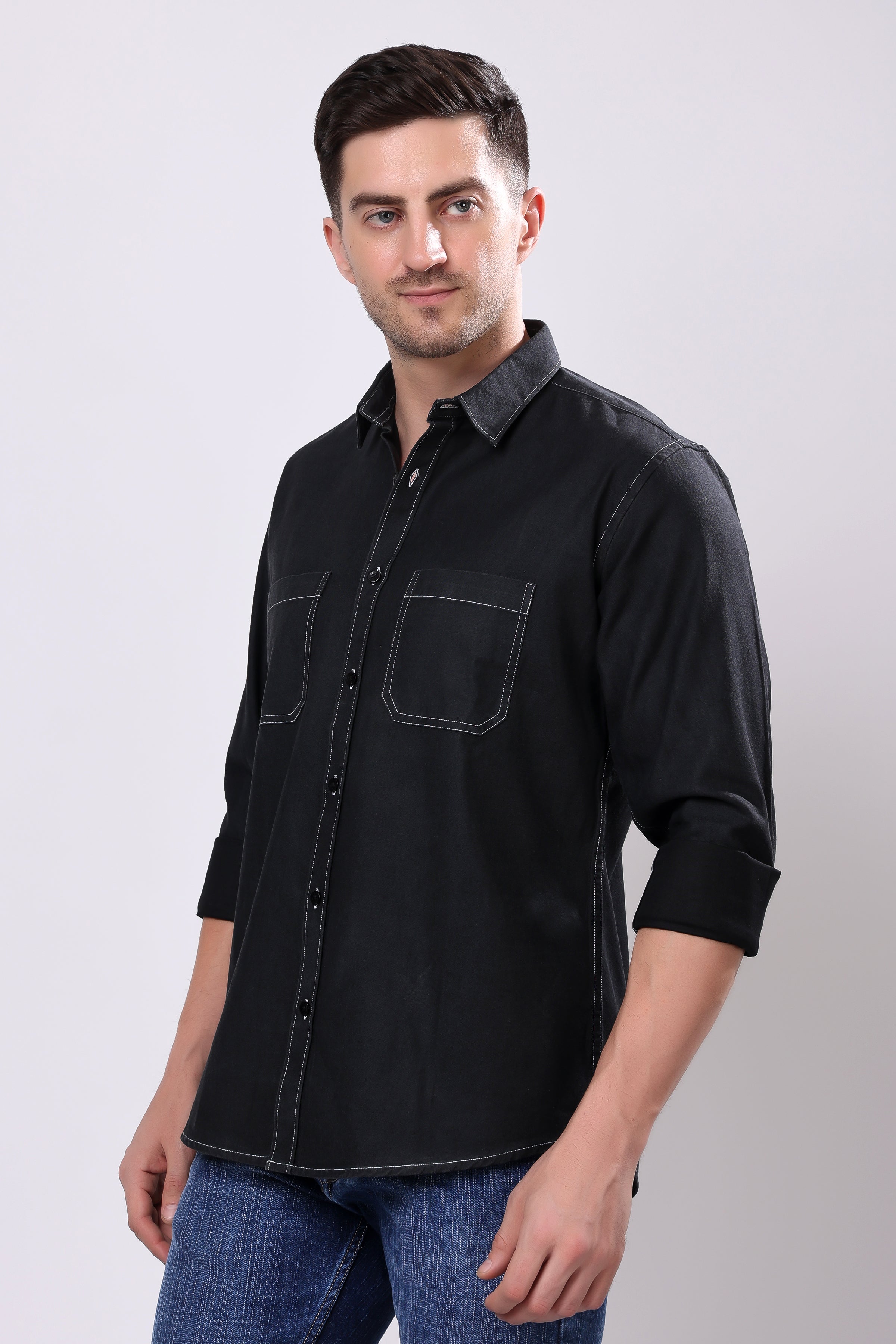 Stylox Men's Solid Denim Full Sleeve Casual Shirt with Double Chest Pockets – Premium Cotton Denim Shirt for Rugged Everyday Style - Stylox