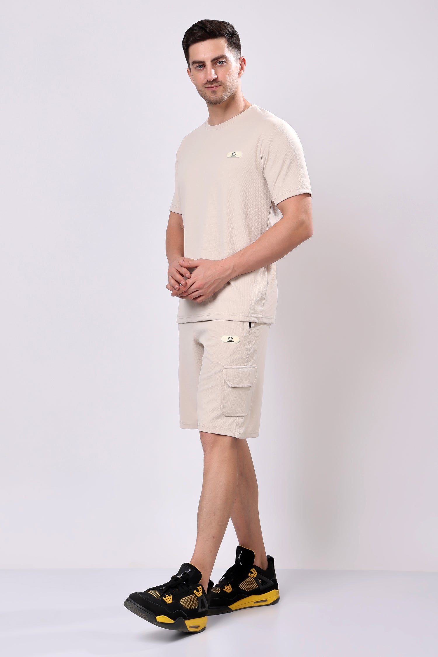 Stylox Men’s Solid Co-ord Set | Round Neck Half Sleeve T-Shirt &amp; Cargo Shorts Set | Premium Cotton Blend Summer Outfit for Casual Wear