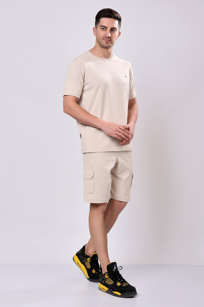 Stylox Men’s Solid Co-ord Set | Round Neck Half Sleeve T-Shirt &amp; Cargo Shorts Set | Premium Cotton Blend Summer Outfit for Casual Wear