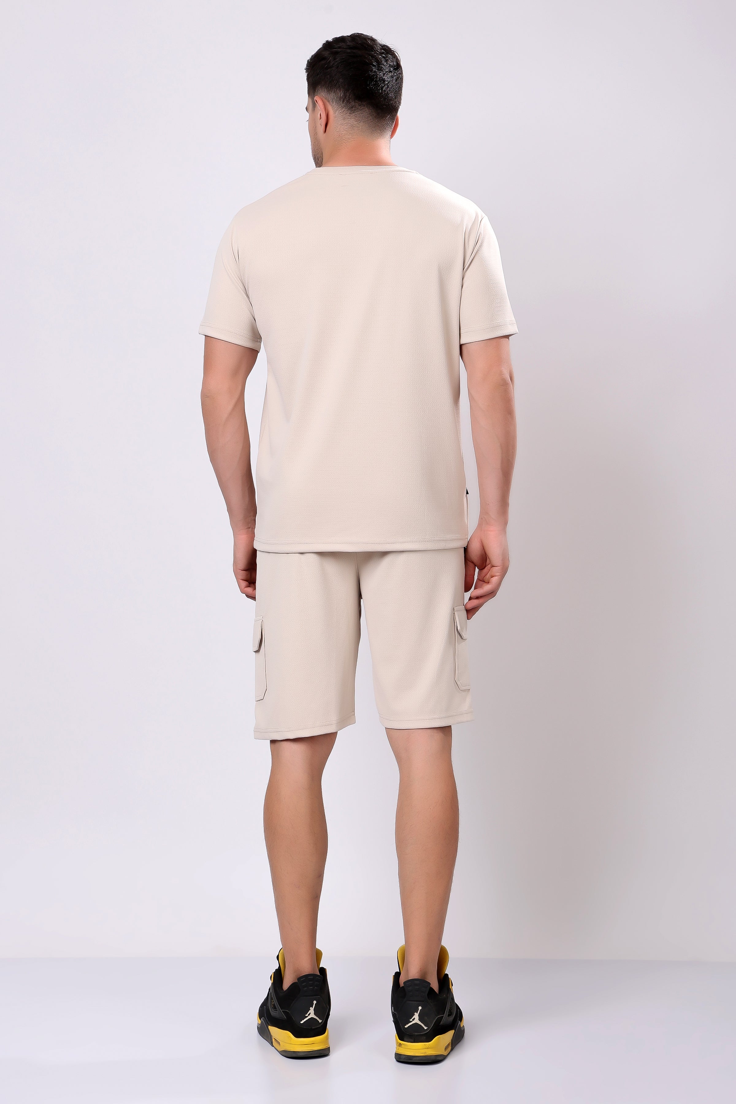 Stylox Men’s Solid Co-ord Set | Round Neck Half Sleeve T-Shirt &amp; Cargo Shorts Set | Premium Cotton Blend Summer Outfit for Casual Wear