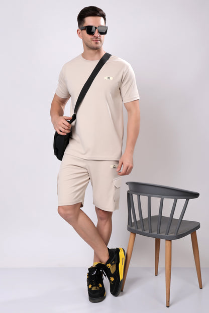 Stylox Men’s Solid Co-ord Set | Round Neck Half Sleeve T-Shirt &amp; Cargo Shorts Set | Premium Cotton Blend Summer Outfit for Casual Wear
