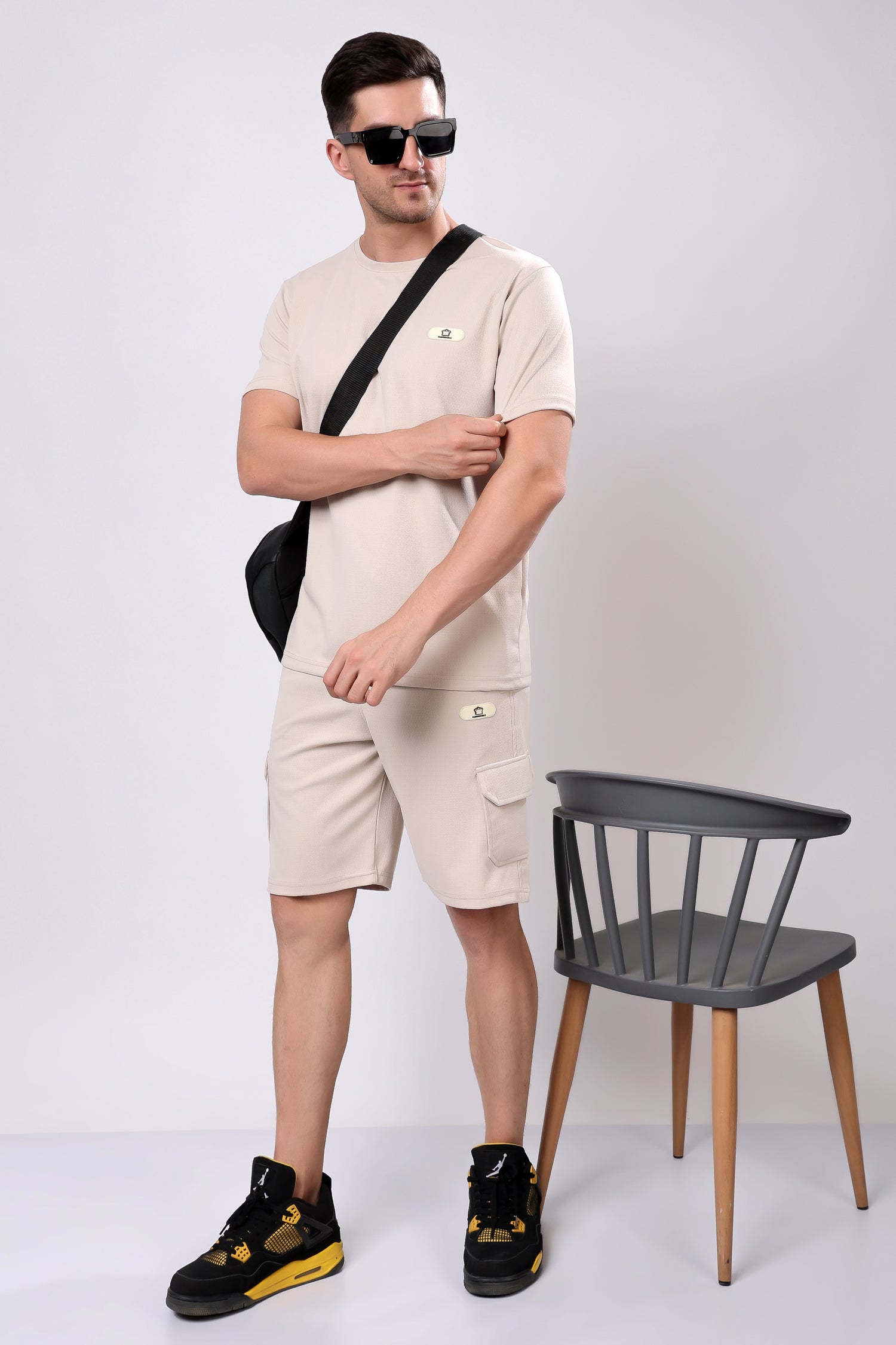 Stylox Men’s Solid Co-ord Set | Round Neck Half Sleeve T-Shirt &amp; Cargo Shorts Set | Premium Cotton Blend Summer Outfit for Casual Wear