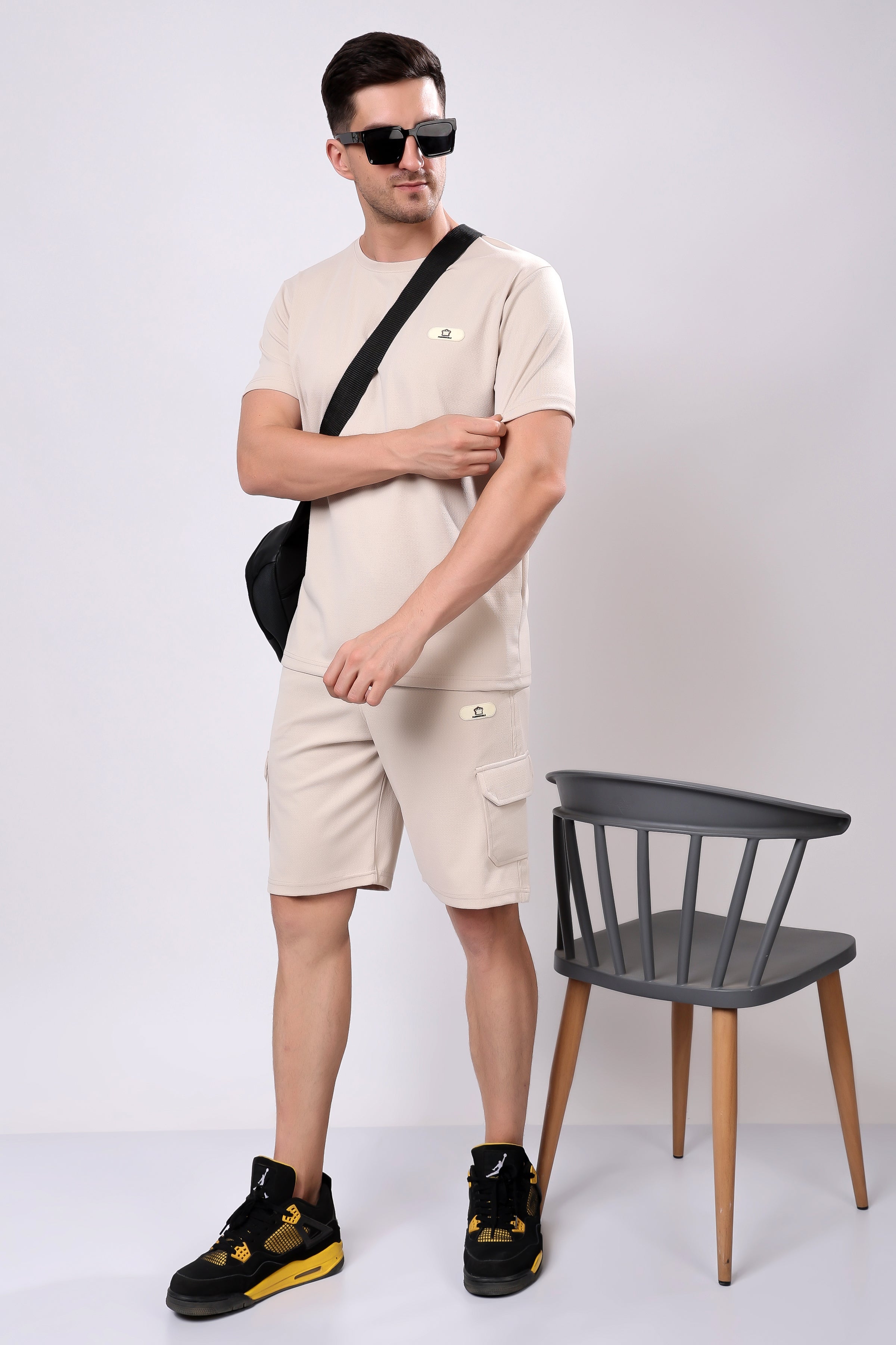 Stylox Men’s Solid Co-ord Set | Round Neck Half Sleeve T-Shirt &amp; Cargo Shorts Set | Premium Cotton Blend Summer Outfit for Casual Wear