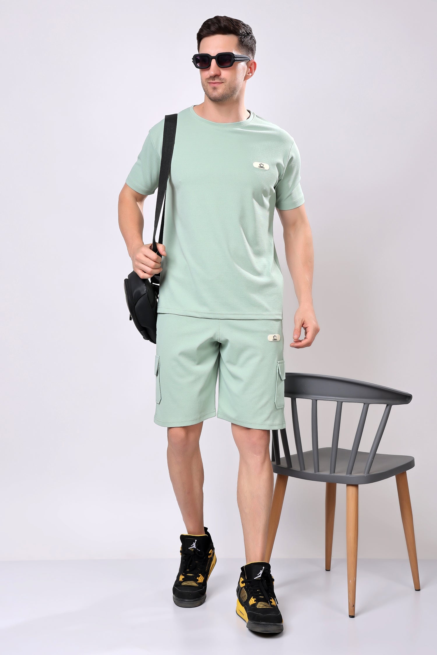 Stylox Men’s Solid Co-ord Set | Round Neck Half Sleeve T-Shirt &amp; Cargo Shorts Set | Premium Cotton Blend Summer Outfit for Casual Wear