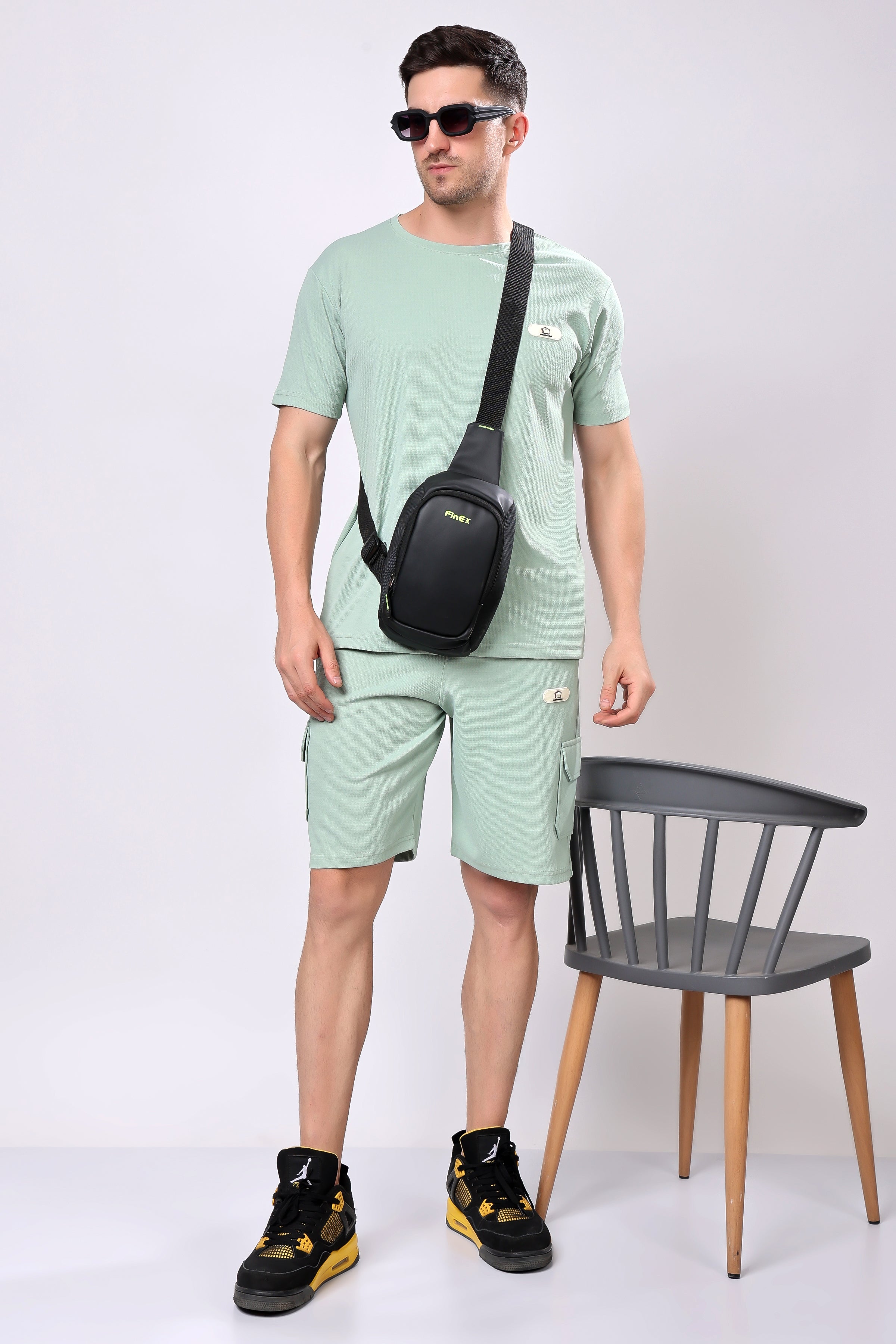 Stylox Men’s Solid Co-ord Set | Round Neck Half Sleeve T-Shirt &amp; Cargo Shorts Set | Premium Cotton Blend Summer Outfit for Casual Wear