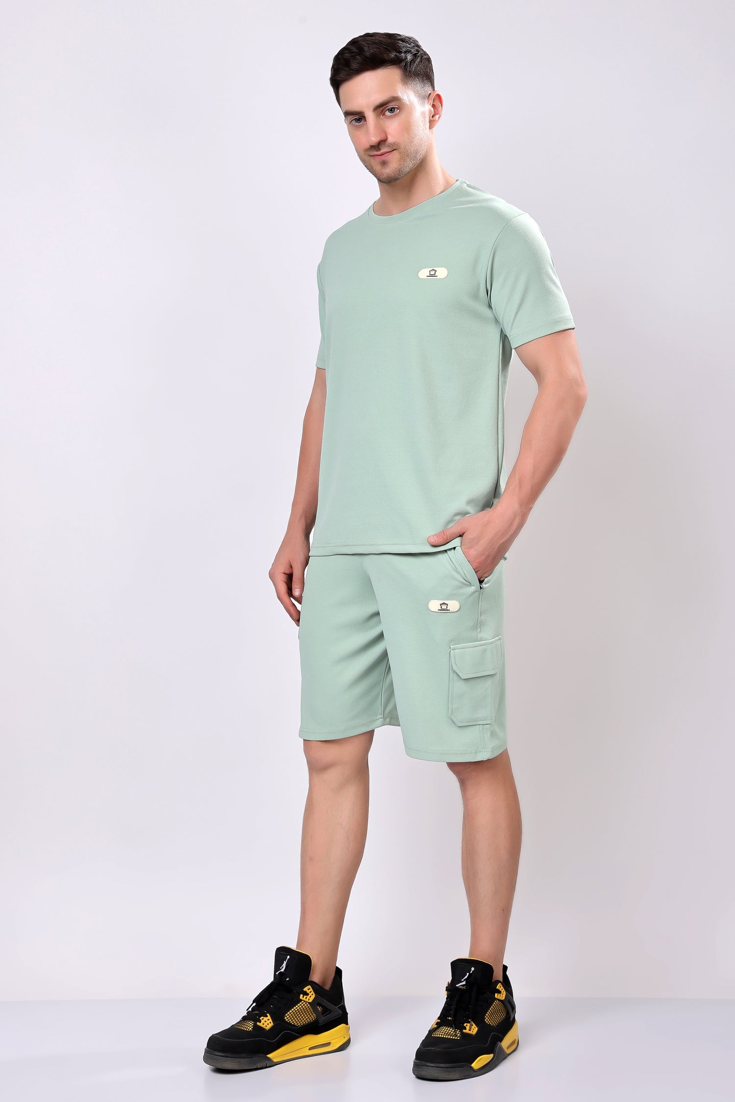 Stylox Men’s Solid Co-ord Set | Round Neck Half Sleeve T-Shirt &amp; Cargo Shorts Set | Premium Cotton Blend Summer Outfit for Casual Wear