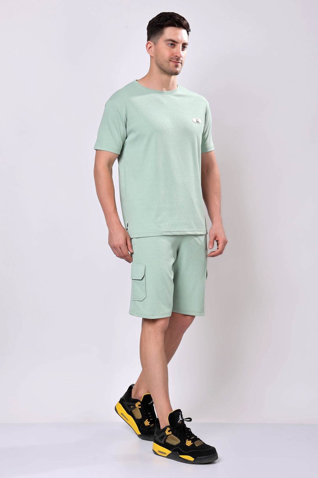 Stylox Men’s Solid Co-ord Set | Round Neck Half Sleeve T-Shirt &amp; Cargo Shorts Set | Premium Cotton Blend Summer Outfit for Casual Wear