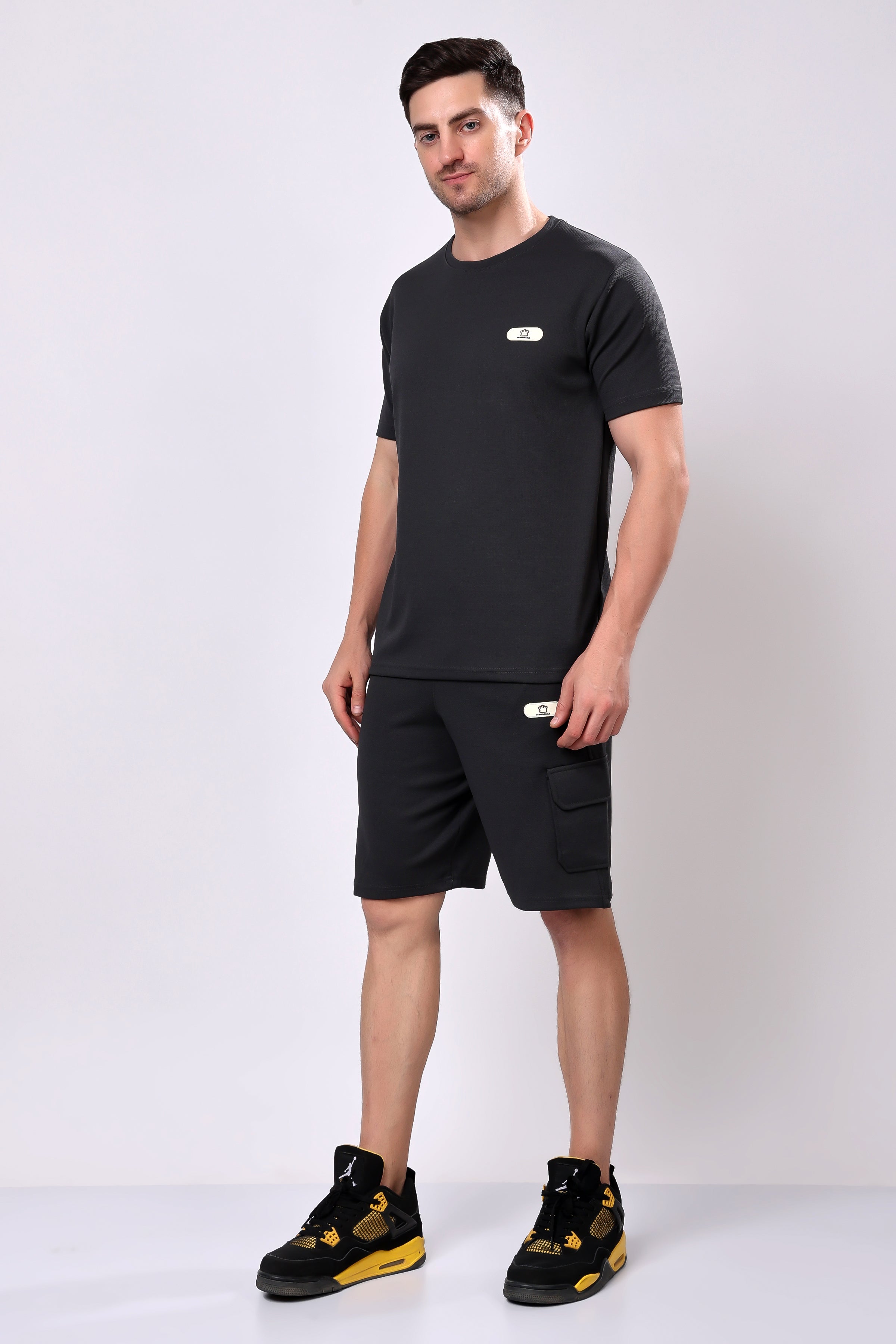 Stylox Men’s Solid Co-ord Set | Round Neck Half Sleeve T-Shirt &amp; Cargo Shorts Set | Premium Cotton Blend Summer Outfit for Casual Wear