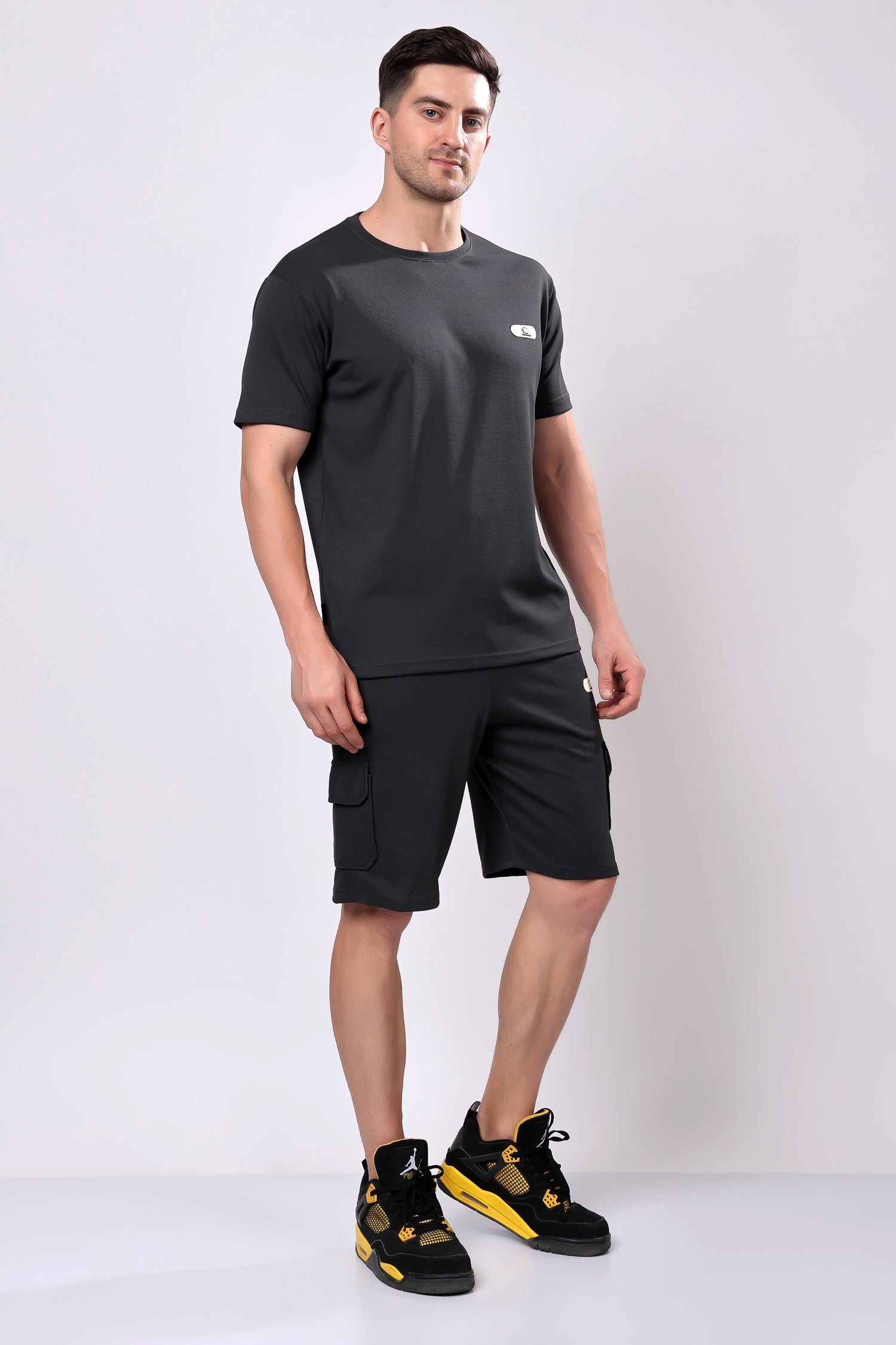 Stylox Men’s Solid Co-ord Set | Round Neck Half Sleeve T-Shirt &amp; Cargo Shorts Set | Premium Cotton Blend Summer Outfit for Casual Wear