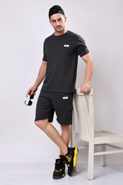 Stylox Men’s Solid Co-ord Set | Round Neck Half Sleeve T-Shirt &amp; Cargo Shorts Set | Premium Cotton Blend Summer Outfit for Casual Wear