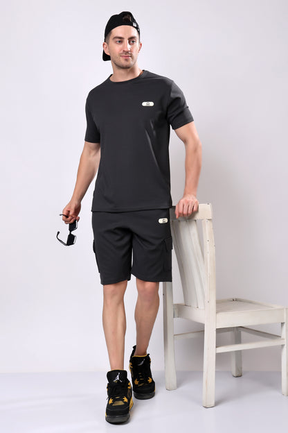 Stylox Men’s Solid Co-ord Set | Round Neck Half Sleeve T-Shirt &amp; Cargo Shorts Set | Premium Cotton Blend Summer Outfit for Casual Wear