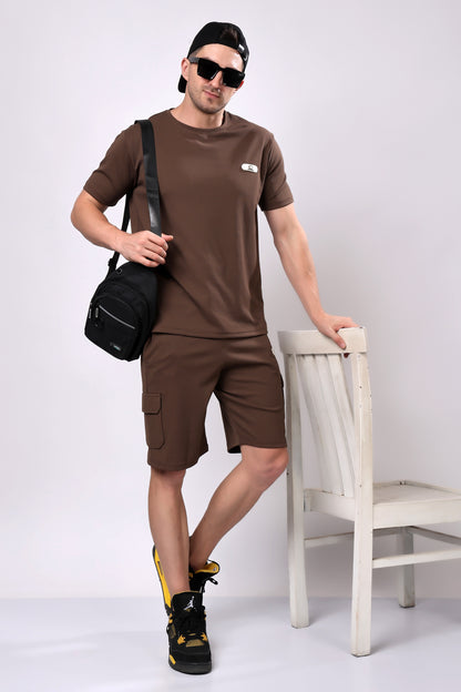 Stylox Men’s Solid Co-ord Set | Round Neck Half Sleeve T-Shirt &amp; Cargo Shorts Set | Premium Cotton Blend Summer Outfit for Casual Wear