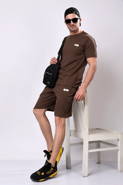 Stylox Men’s Solid Co-ord Set | Round Neck Half Sleeve T-Shirt &amp; Cargo Shorts Set | Premium Cotton Blend Summer Outfit for Casual Wear