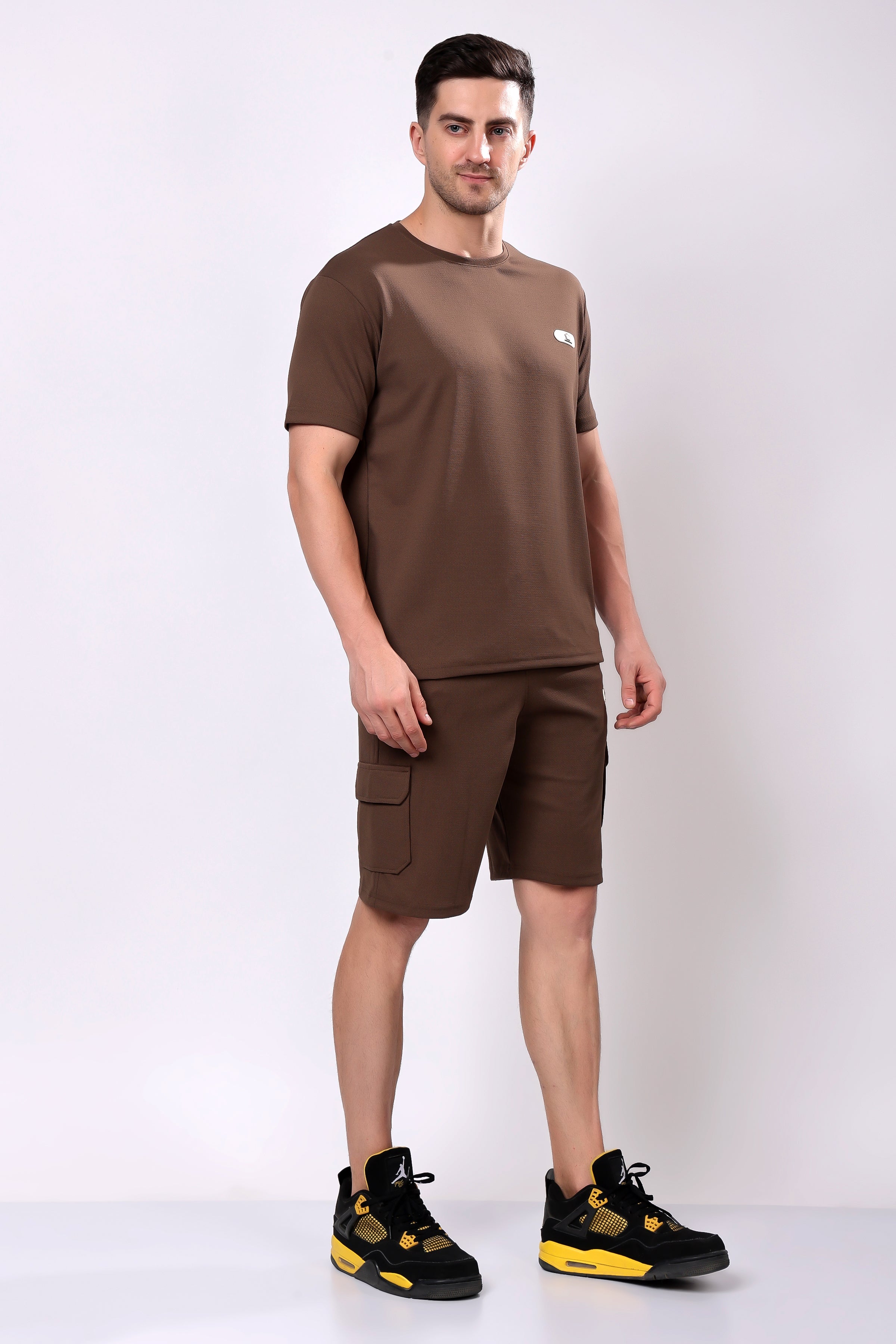 Stylox Men’s Solid Co-ord Set | Round Neck Half Sleeve T-Shirt &amp; Cargo Shorts Set | Premium Cotton Blend Summer Outfit for Casual Wear