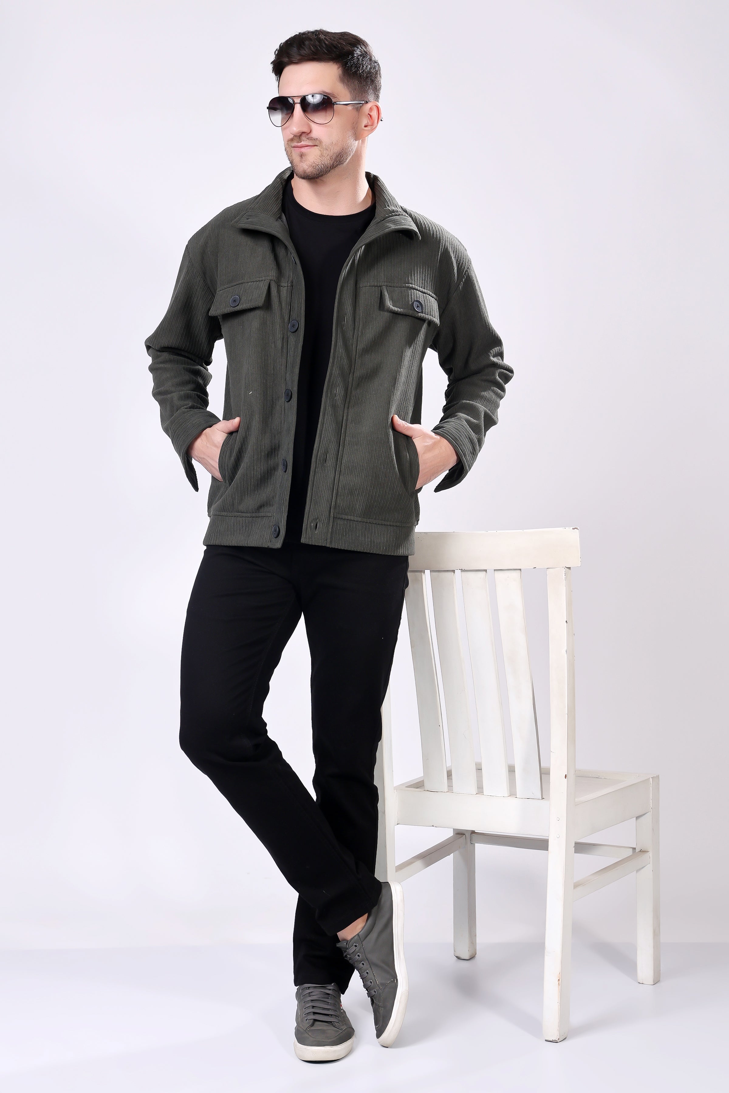 STYLOX Men's Solid Fullsleeve Fleece Shacket - Stylox